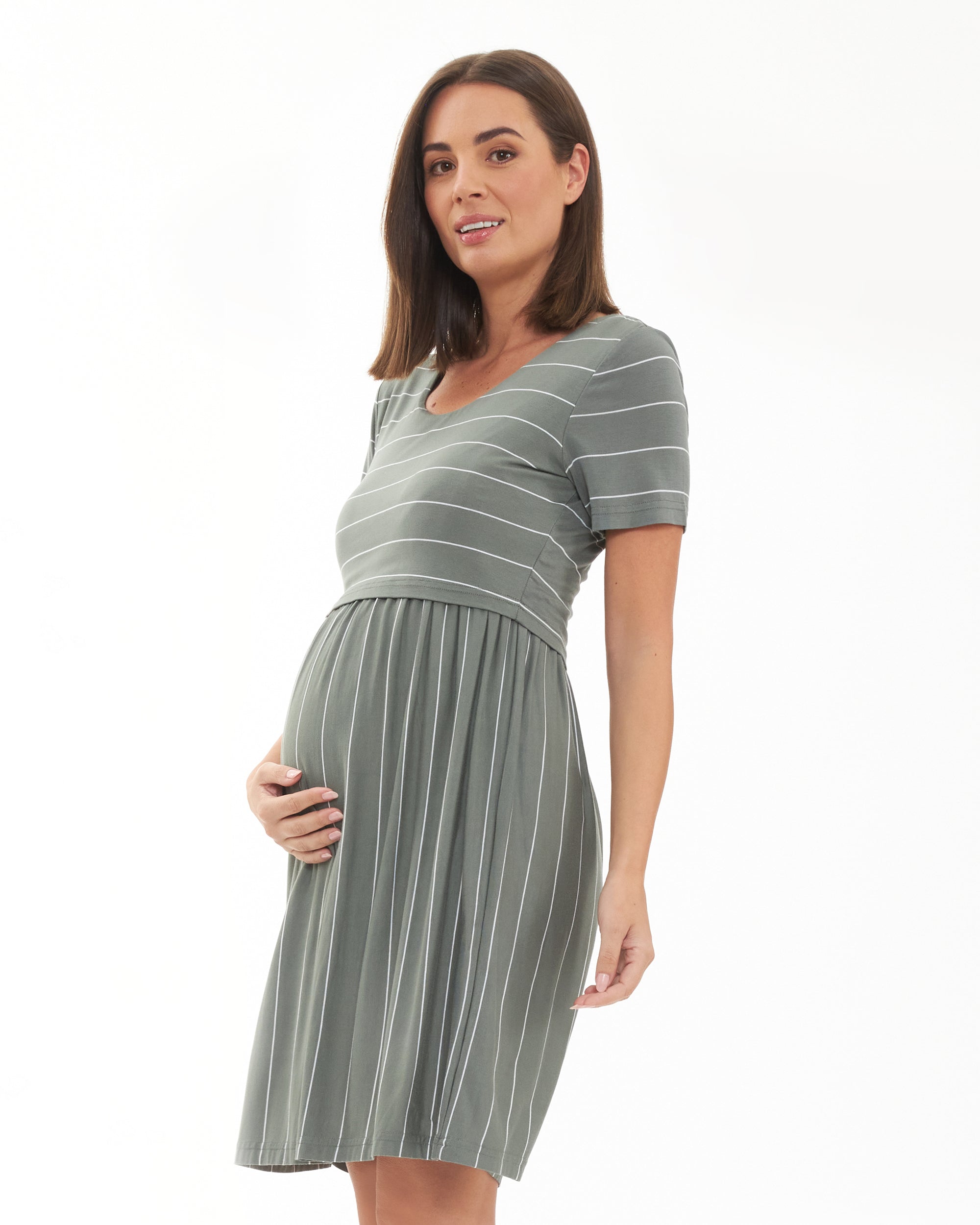 Crop Top Nursing Dress Olive / White