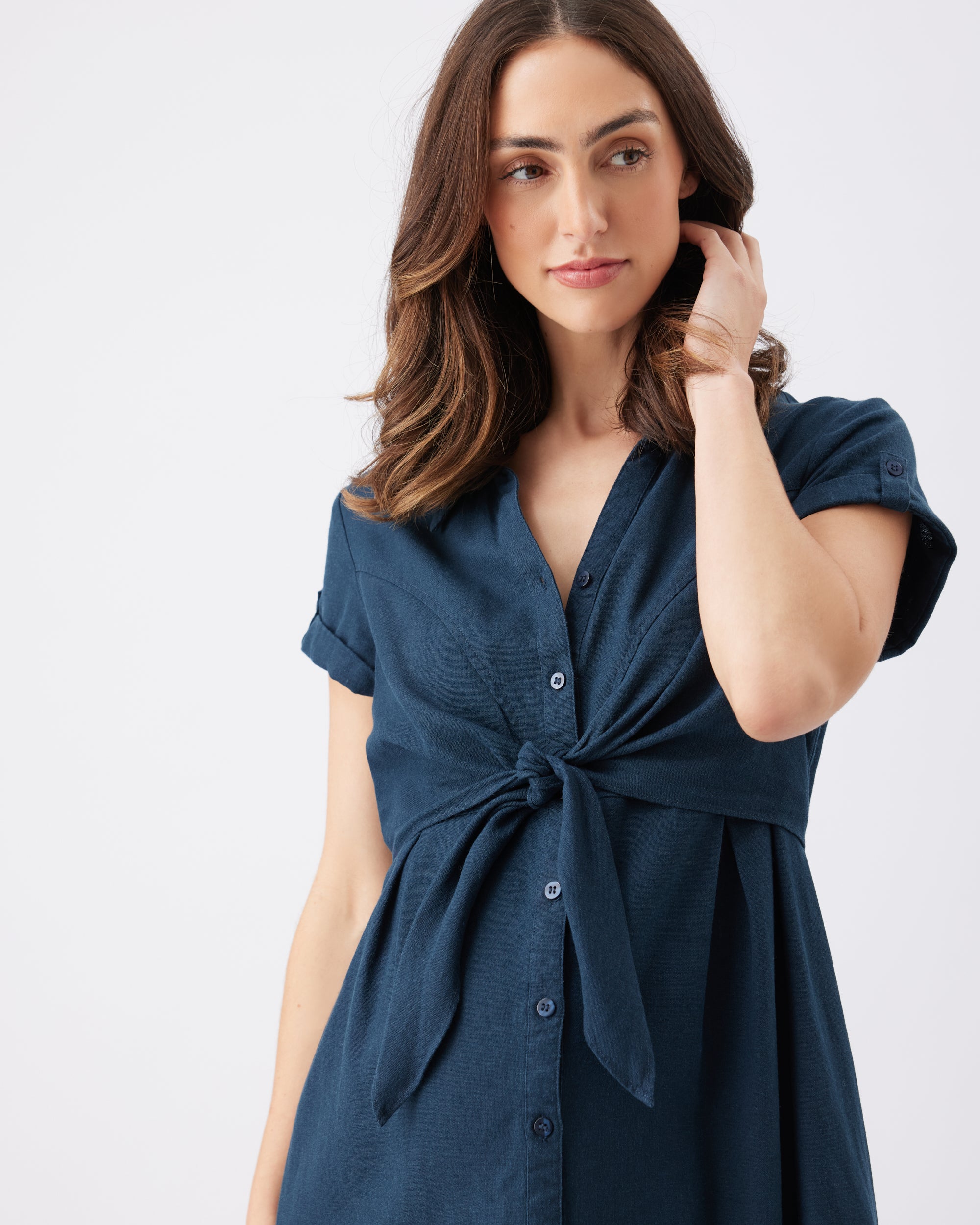 Colette Tie Up Linen Dress Biro
