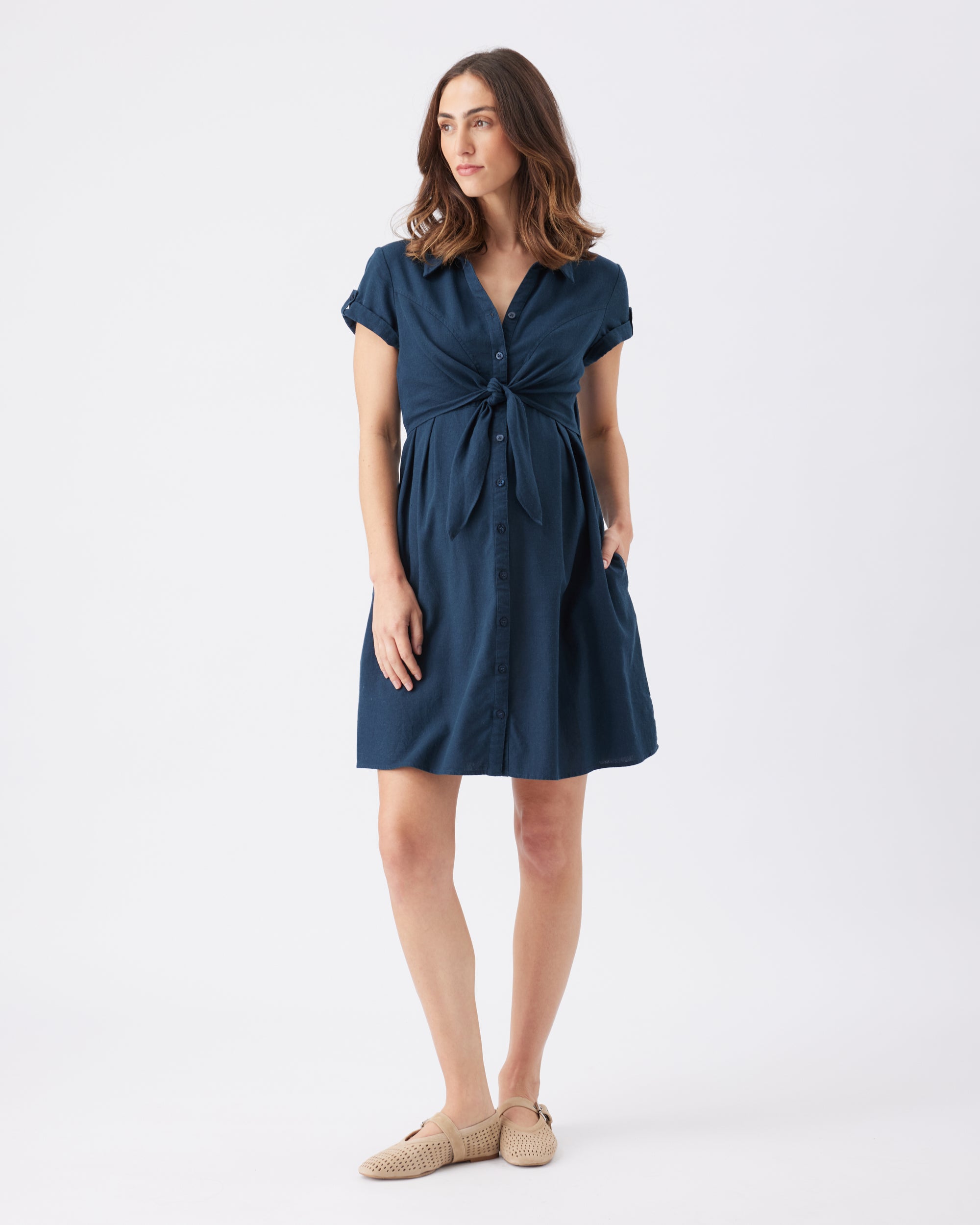 Colette Tie Up Linen Dress Biro