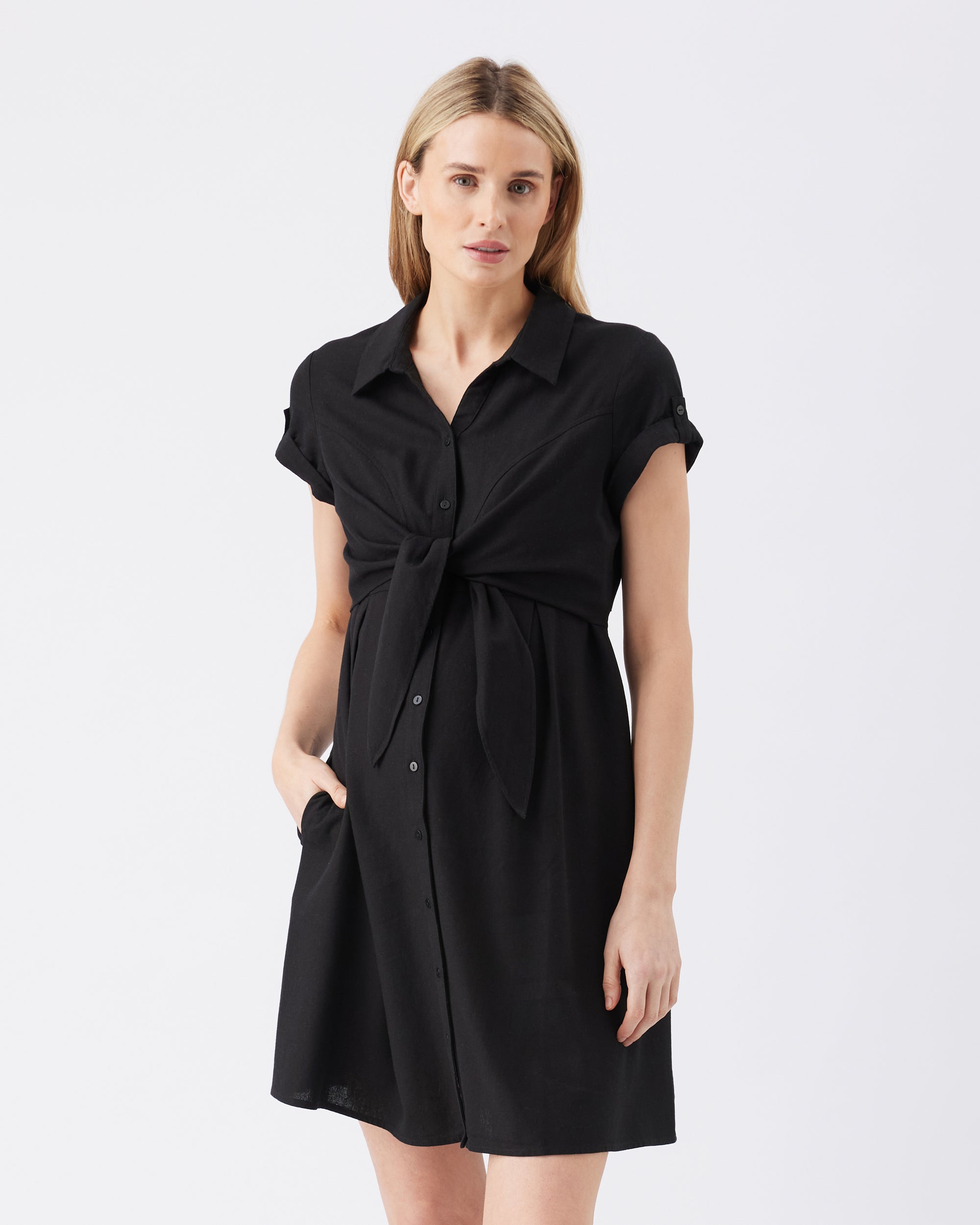 Colette Tie Up Linen Dress - Black Colette Tie Up Linen Dress - Black