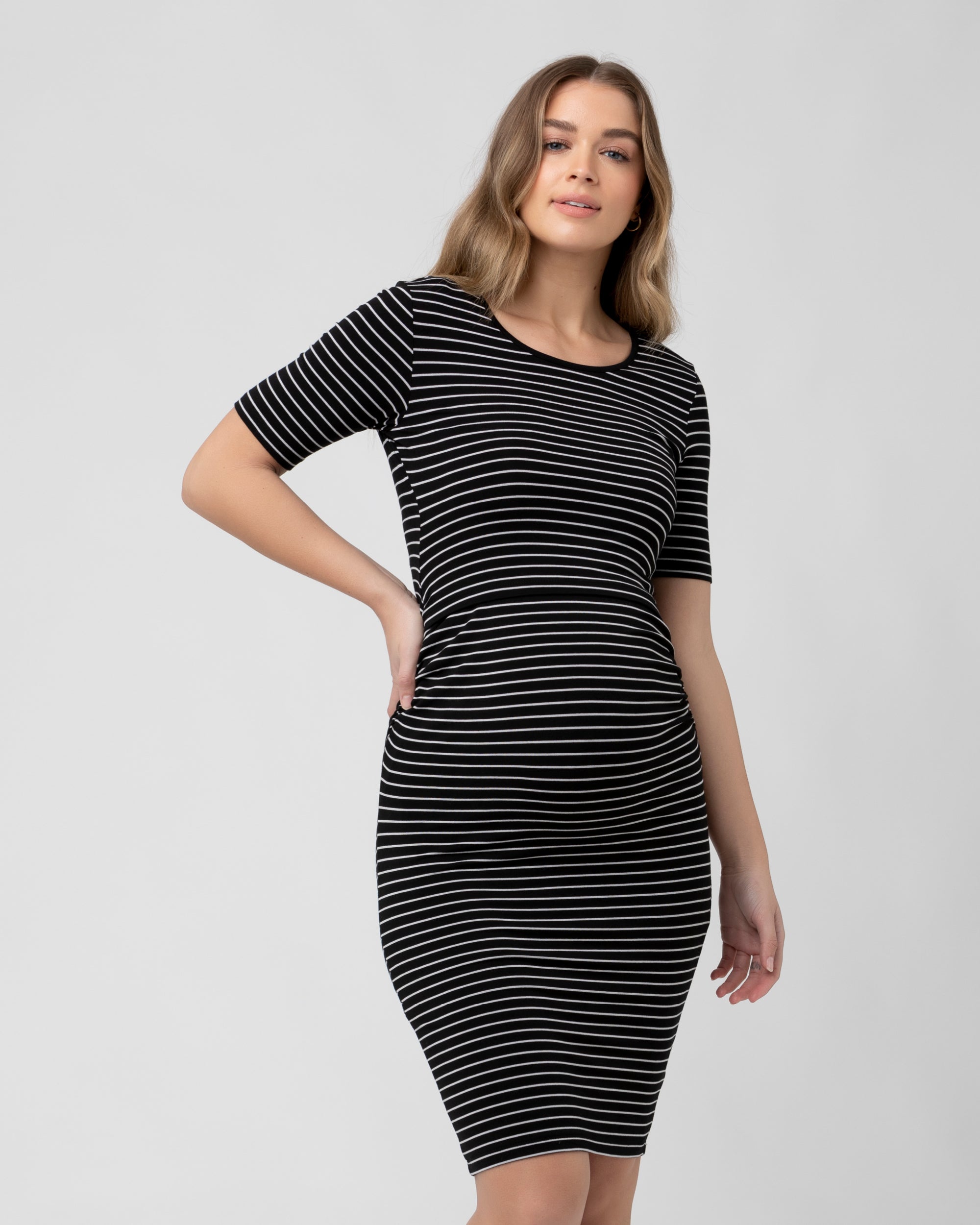 Mia Short Sleeve Nursing Dress Black / Flint