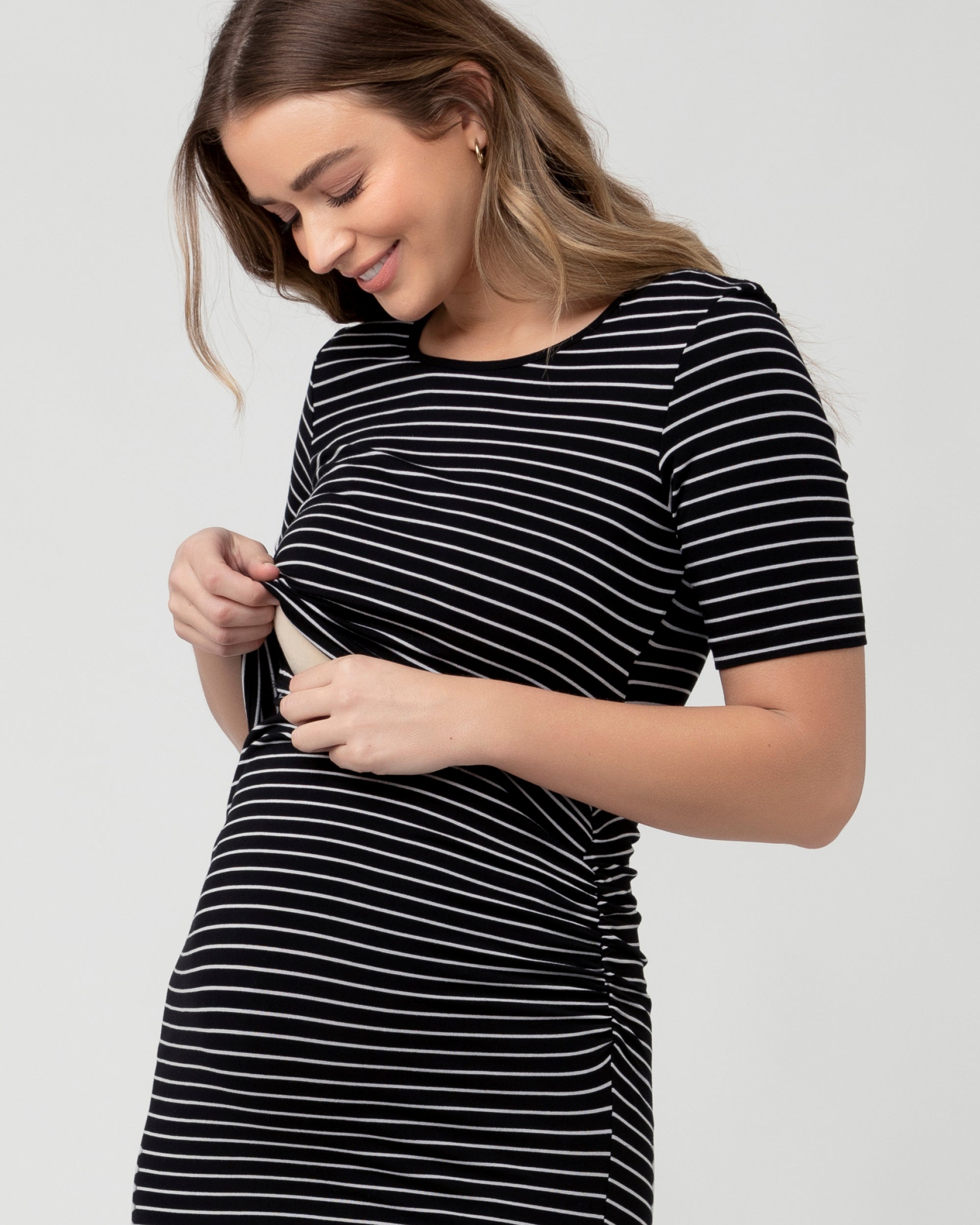 Mia Short Sleeve Nursing Dress Black / Flint
