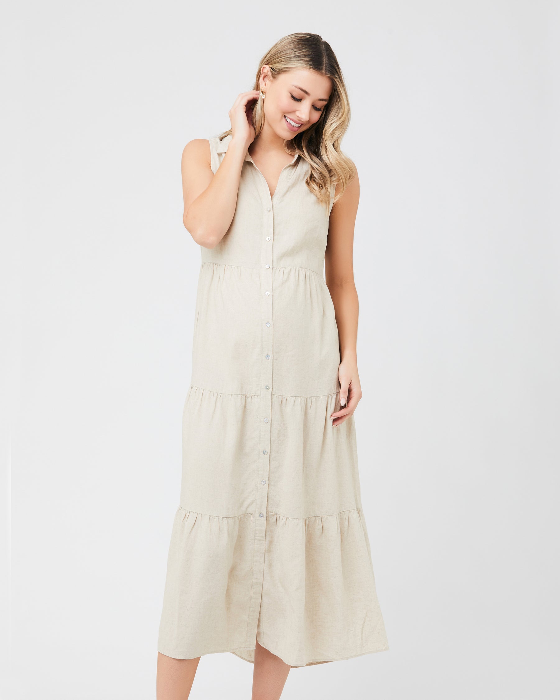 Tracy Tiered Linen Dress Natural