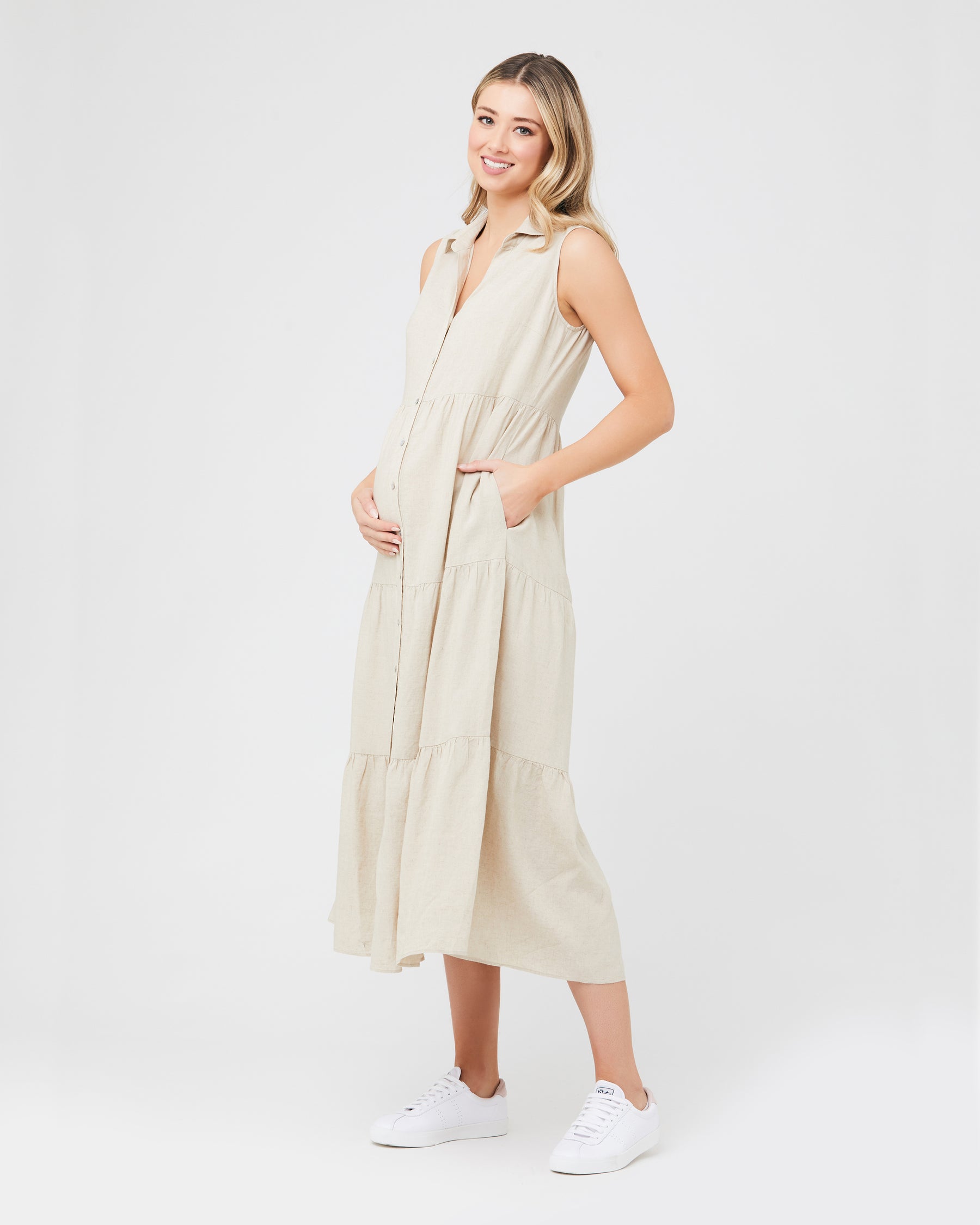 Tracy Tiered Linen Dress Natural