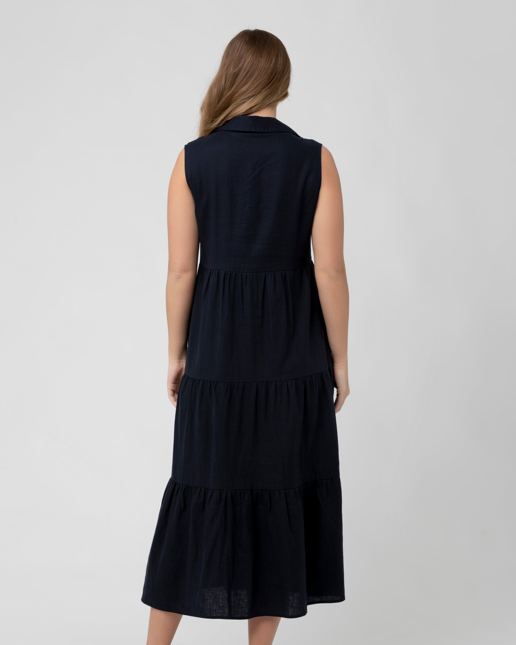 Tracy Tiered Linen Dress Navy