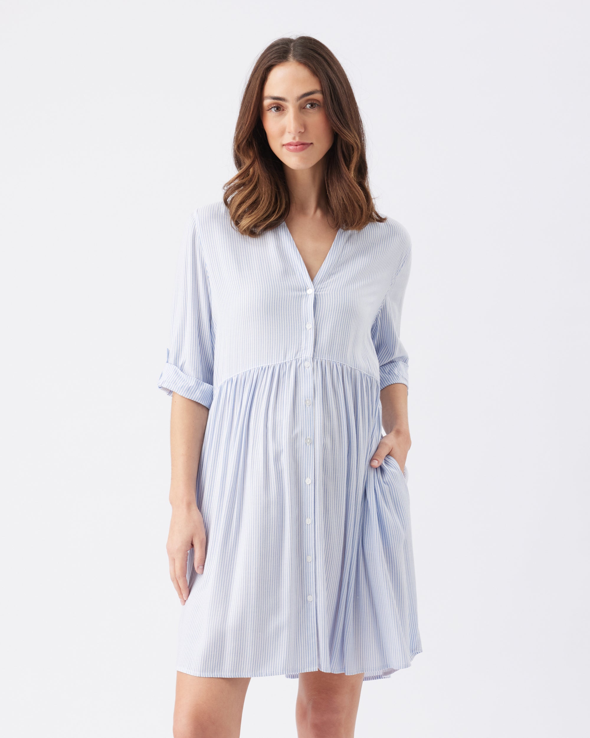 sky blue stripe dress Every Little Thing Light Blue Stripe Belted Midi Dress main image 0
