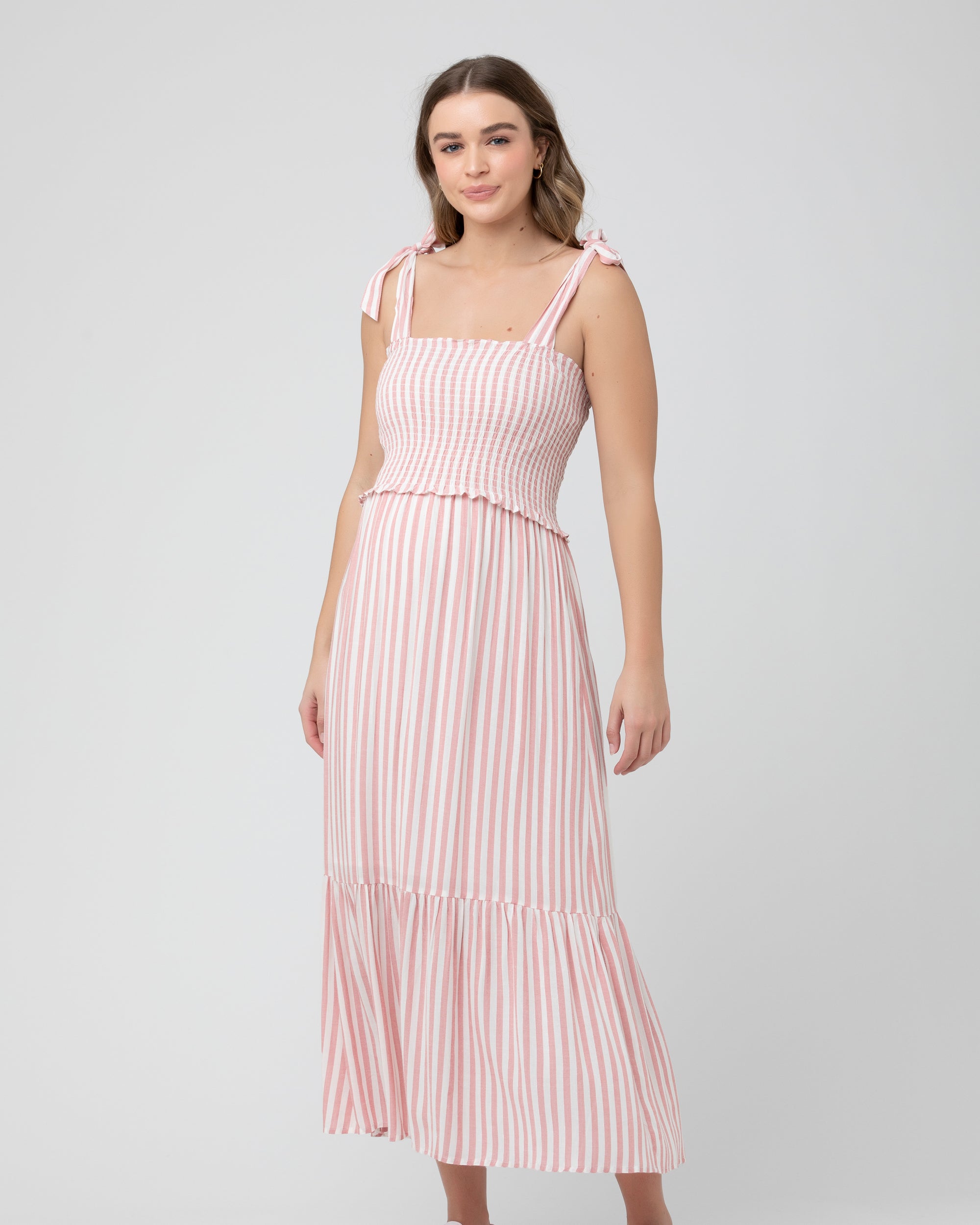 Ollie Smocked Dress - Terracotta / White