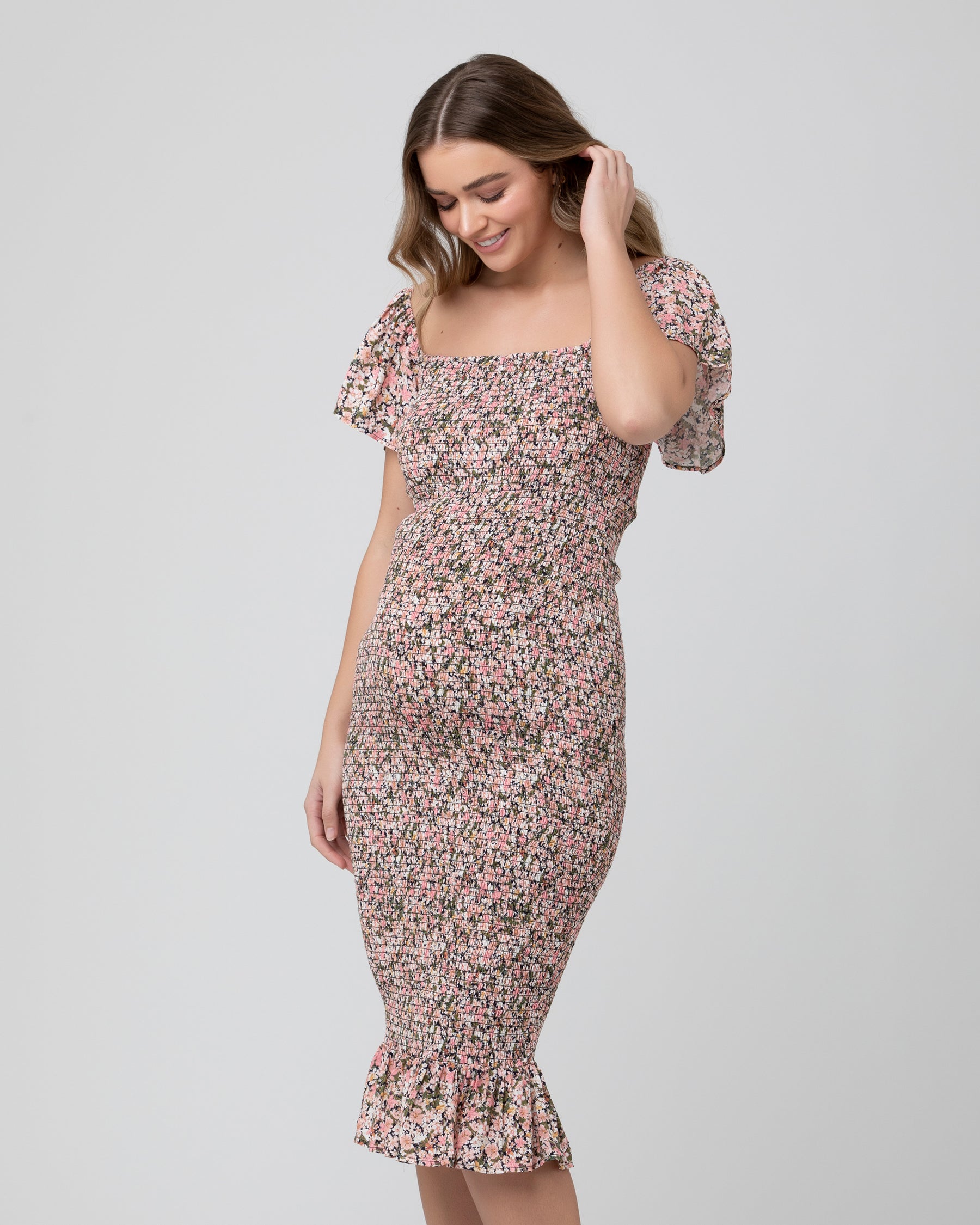 Sophia Shirred Dress . Black