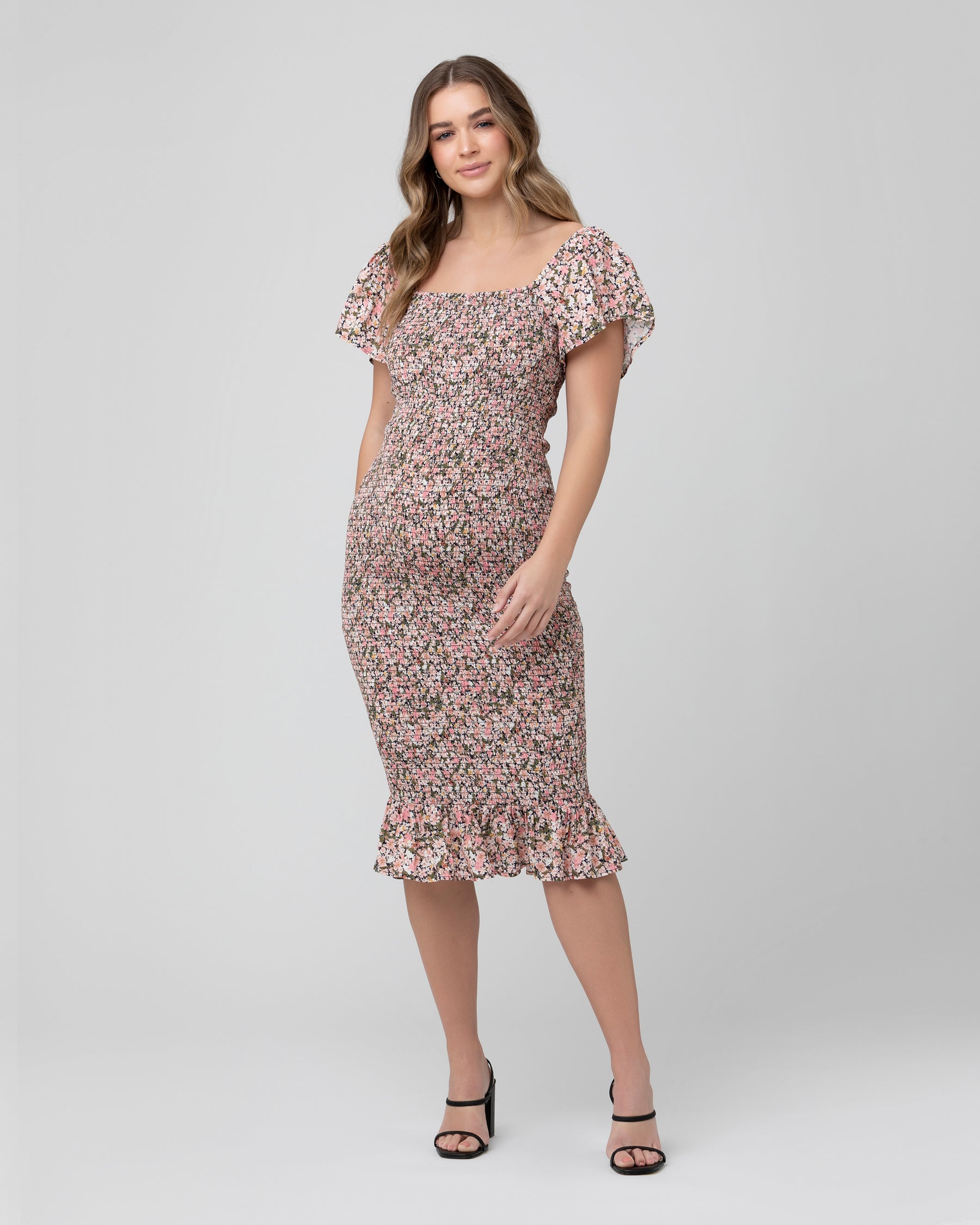 Sophia Shirred Dress . Black