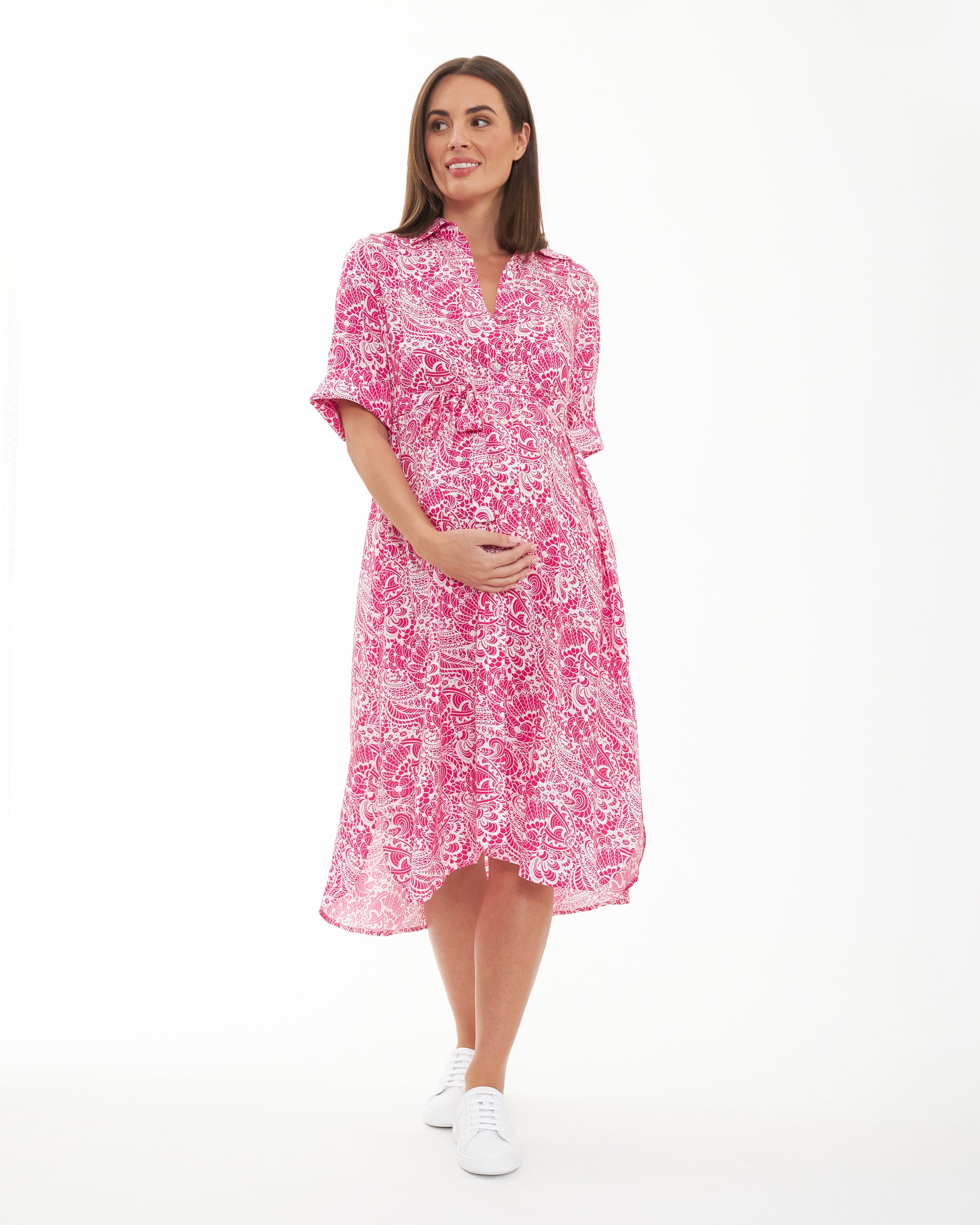 Janis Shirt Dress Hot Pink / White