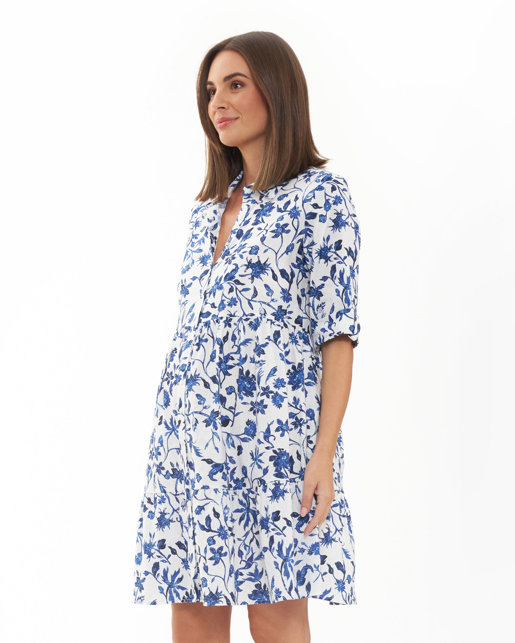 Bella Linen Dress White / Lapis