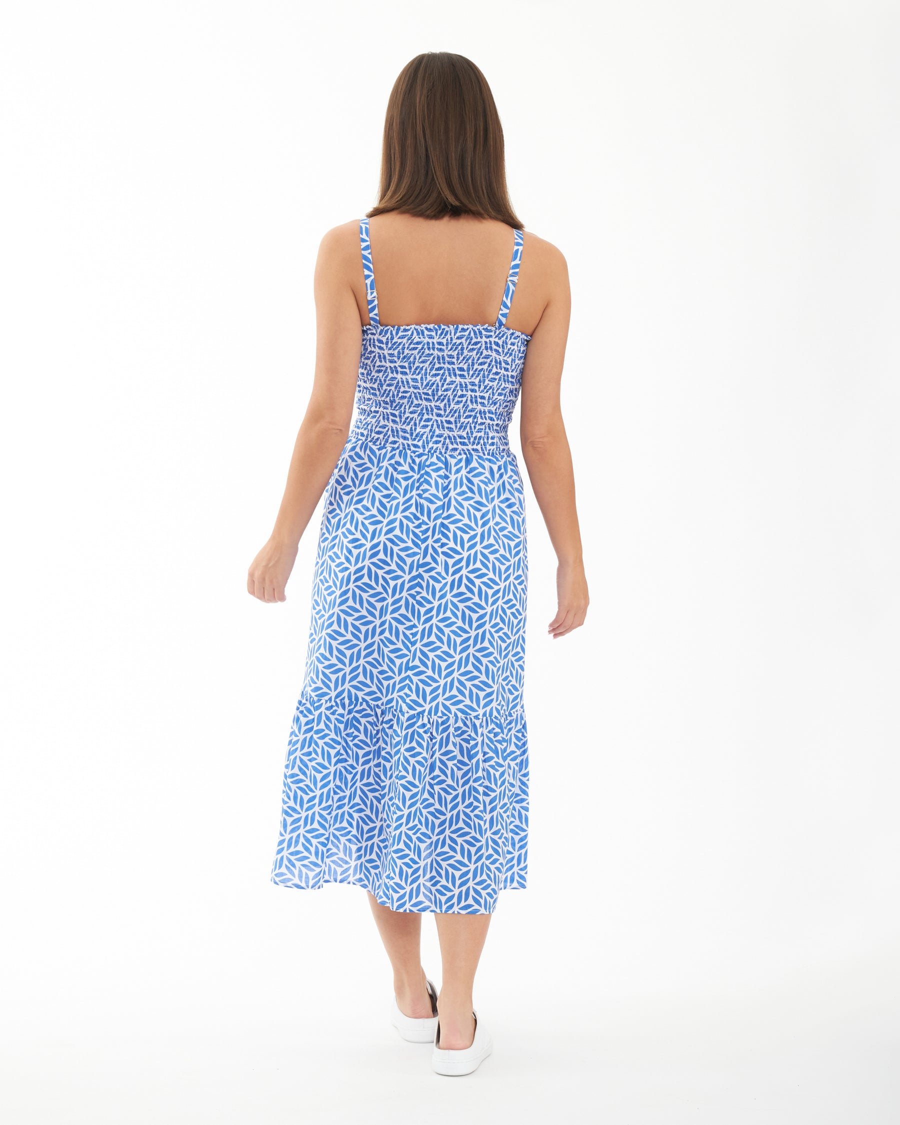 Capri Shirred Dress White / Lapis