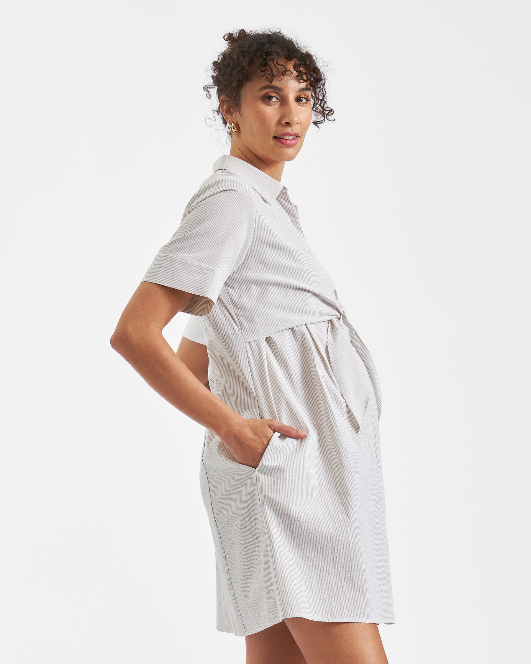 Bronte Tie Up Dress Natural /White