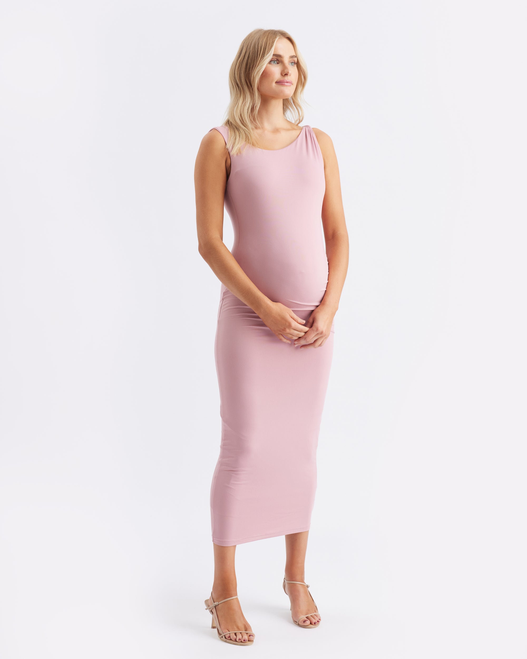 Luxe Knit Off Shoulder Dress Pink