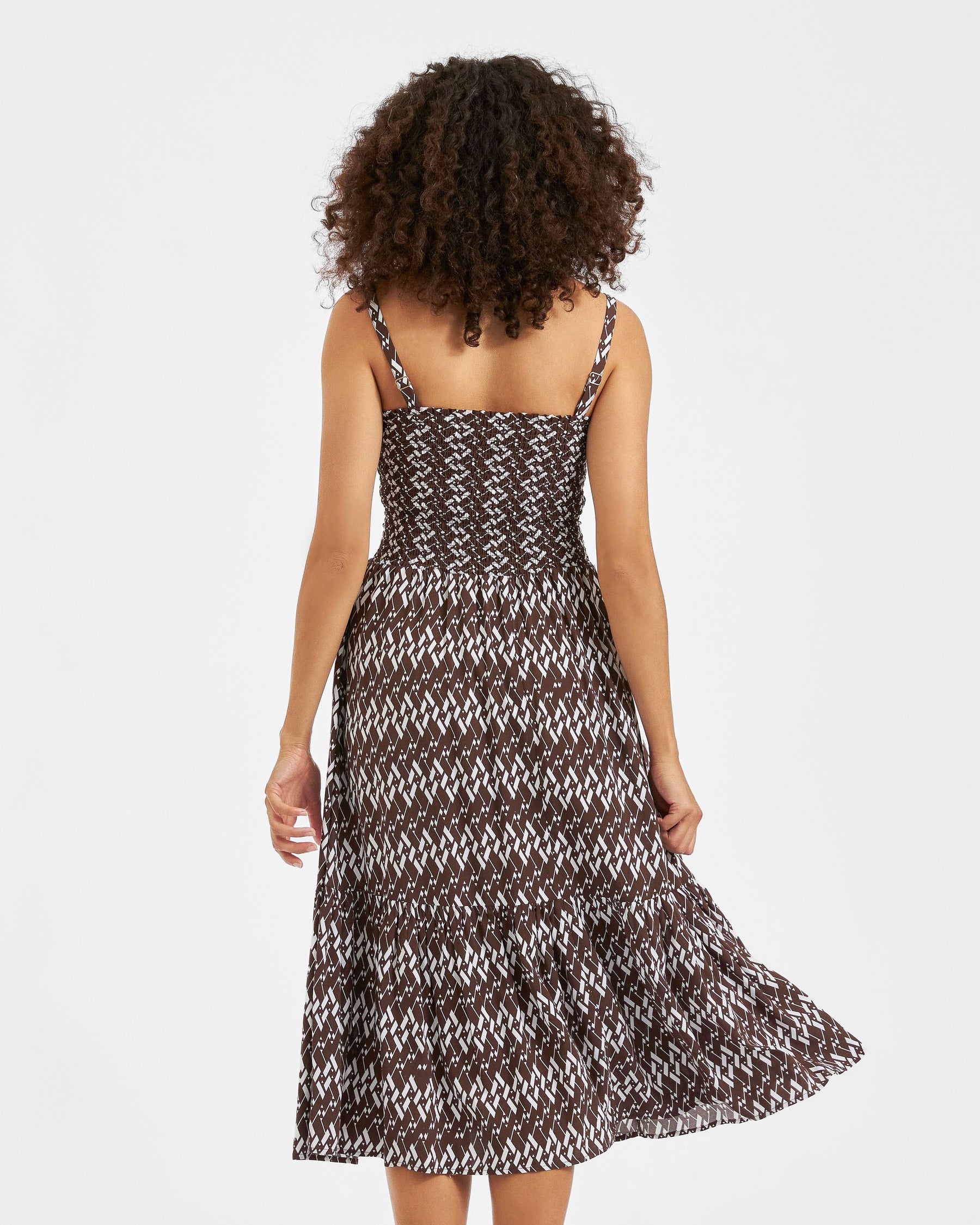 Grace Shirred Dress Chocolate / White