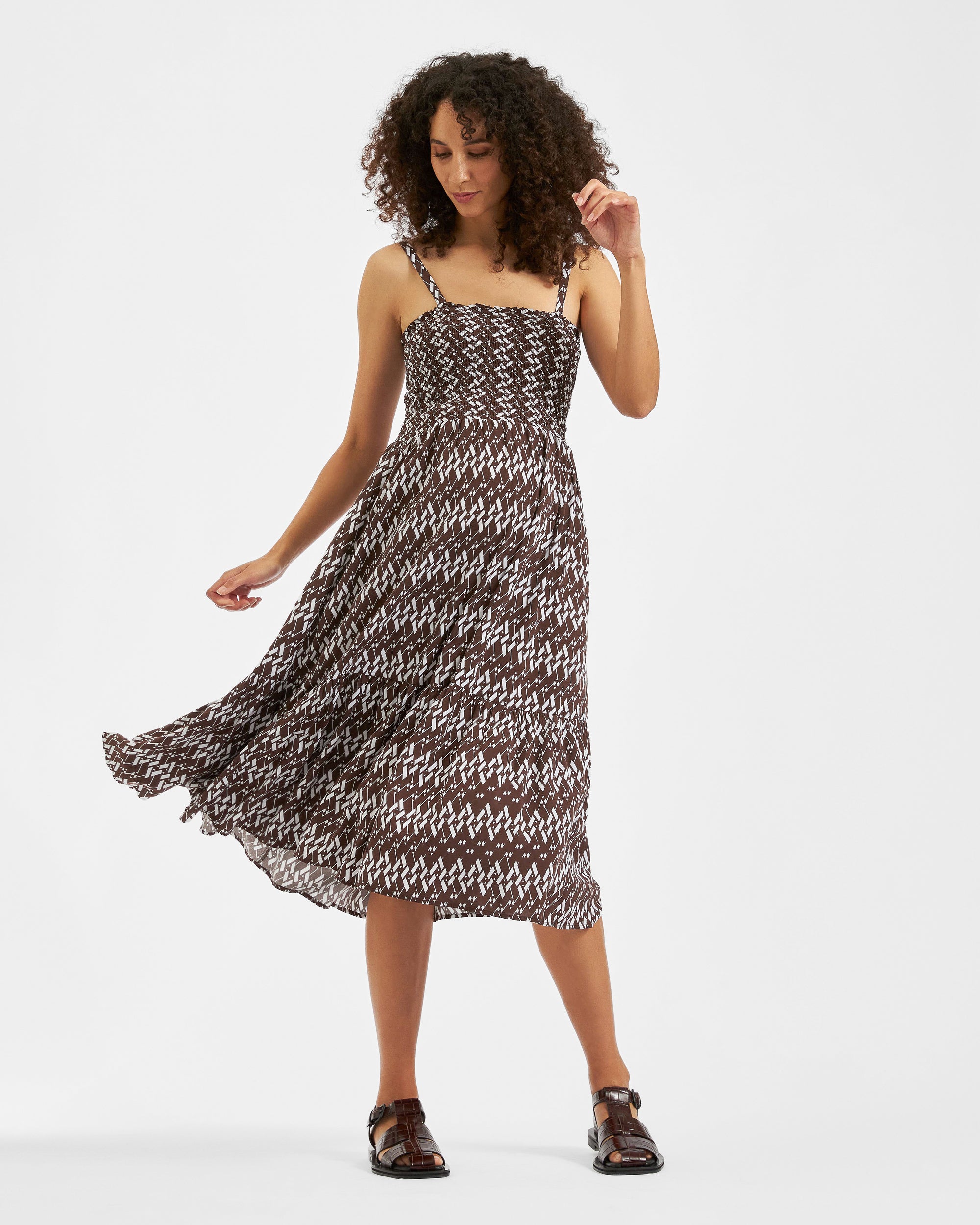 Grace Shirred Dress Chocolate / White