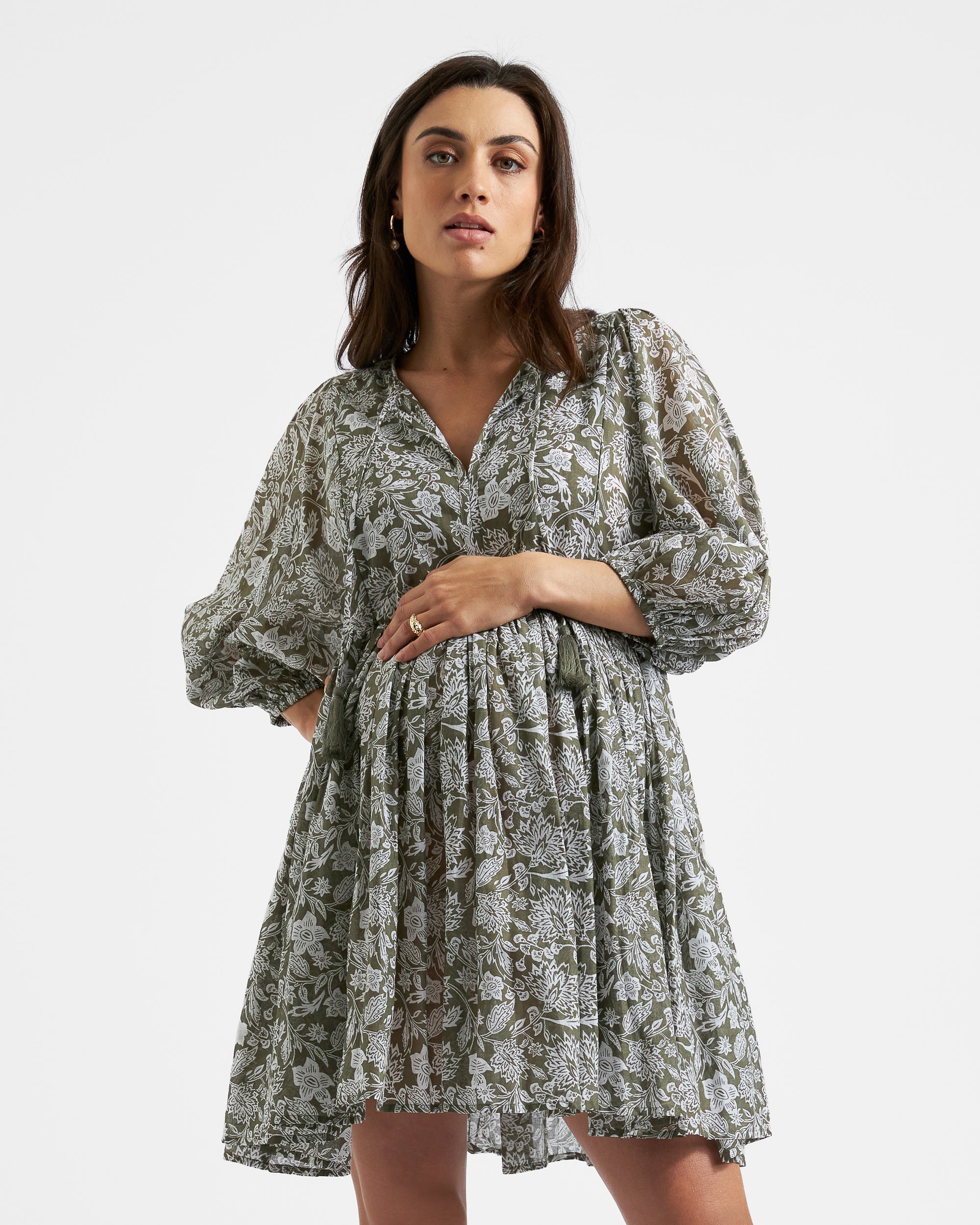 Cali Nursing Dress Olive / White