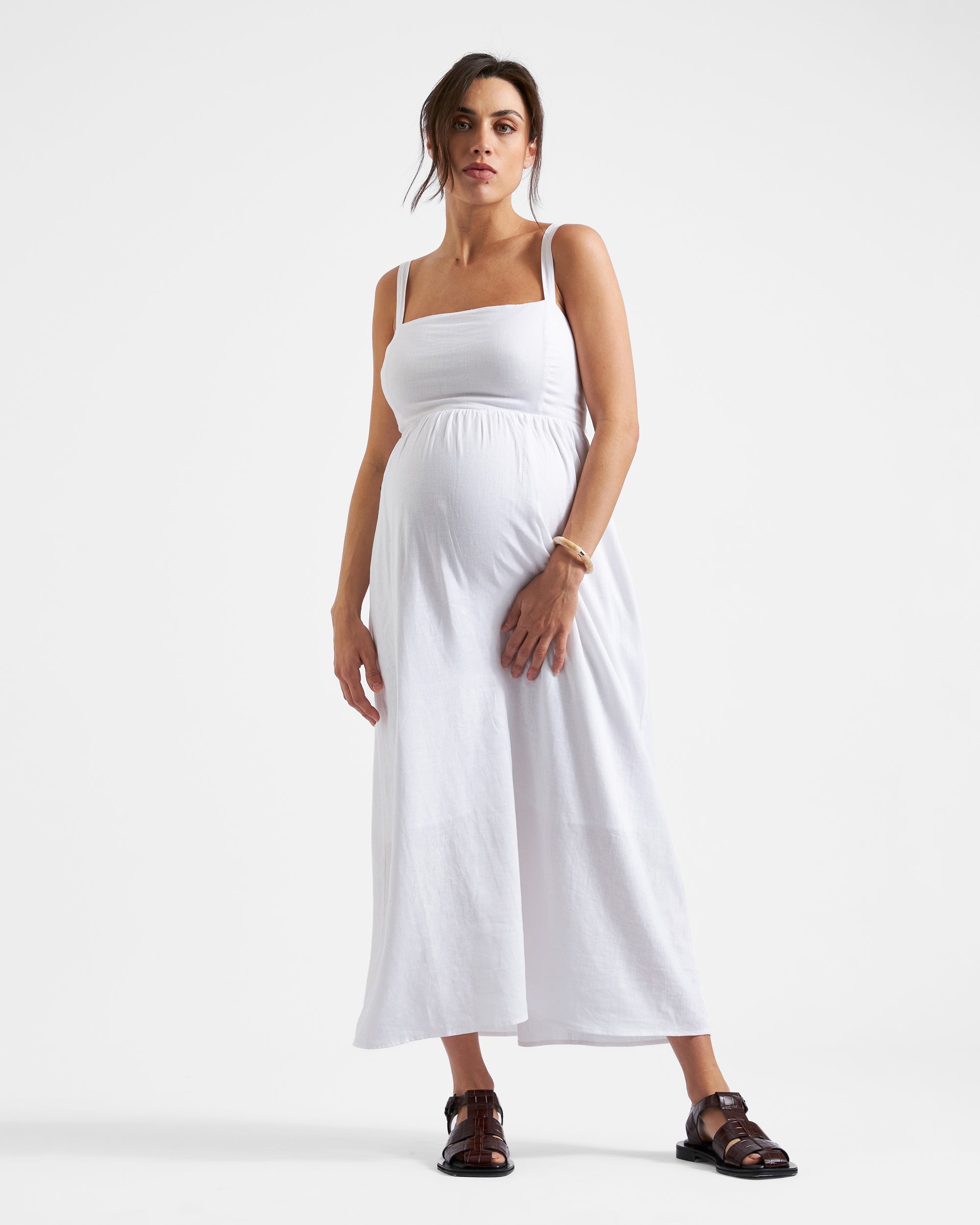 Simone Tie Back Linen Dress - White Simone Tie Back Linen Dress - White