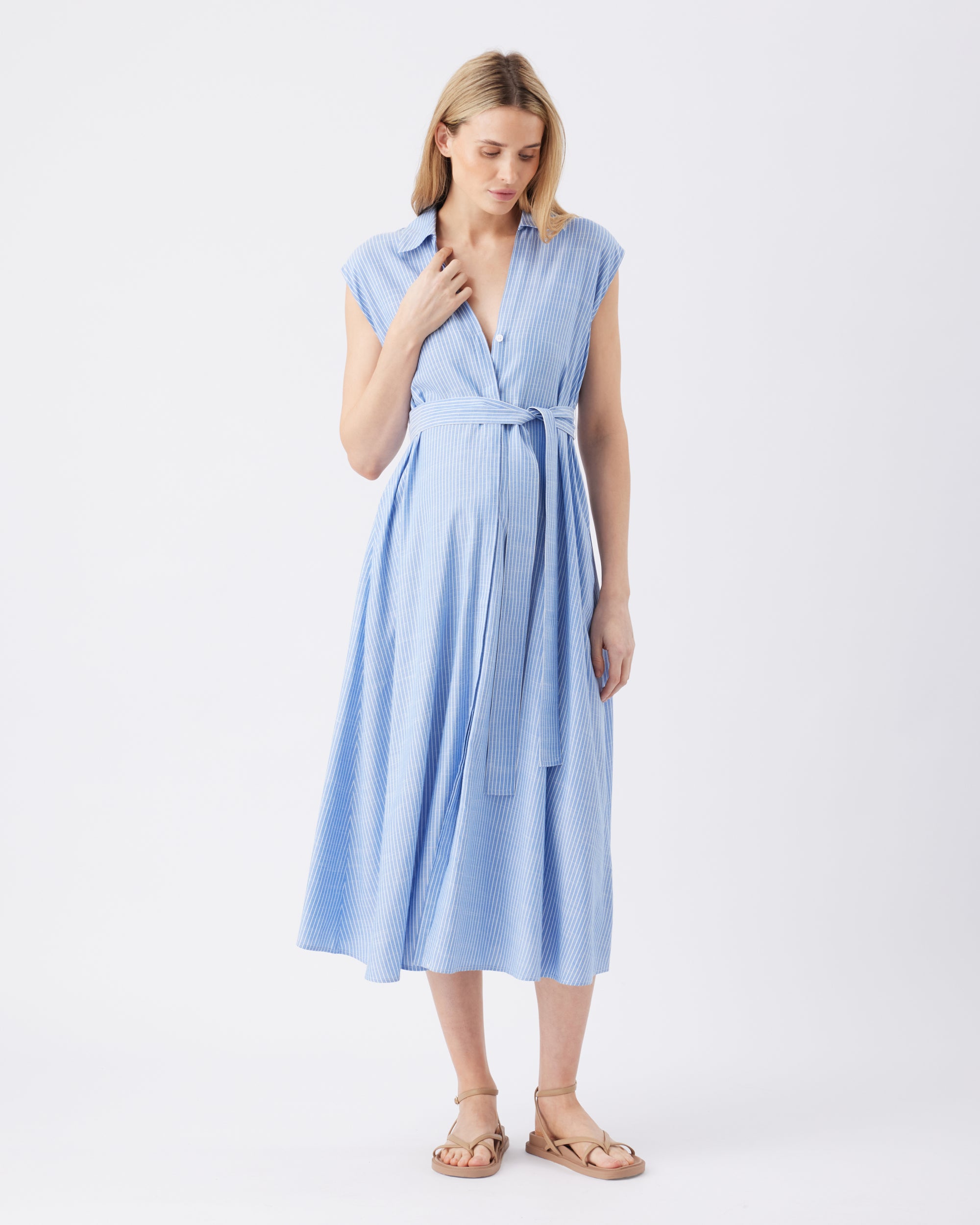 princess polly baby blue dress MotherHood Maternity Dress Blue Striped Size Large 3/4 Sleeve