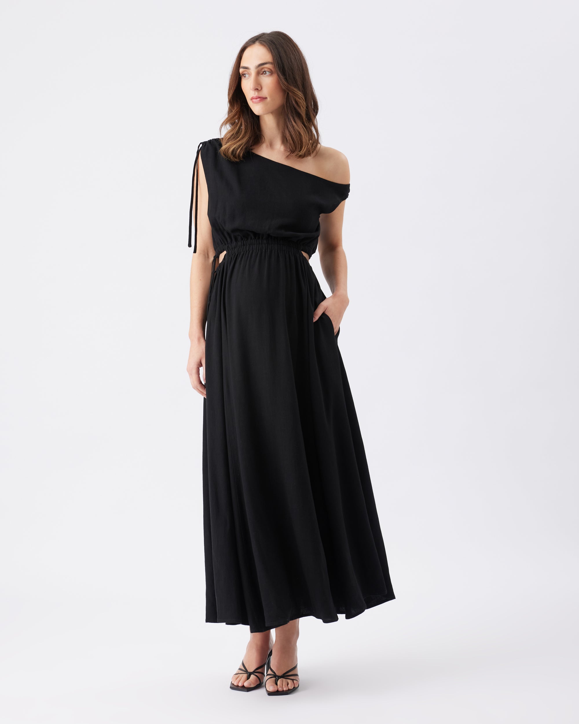 knee length dresses for ladies Black Cotton Off the Shoulder Dress – Lindsey Brown main image 1
