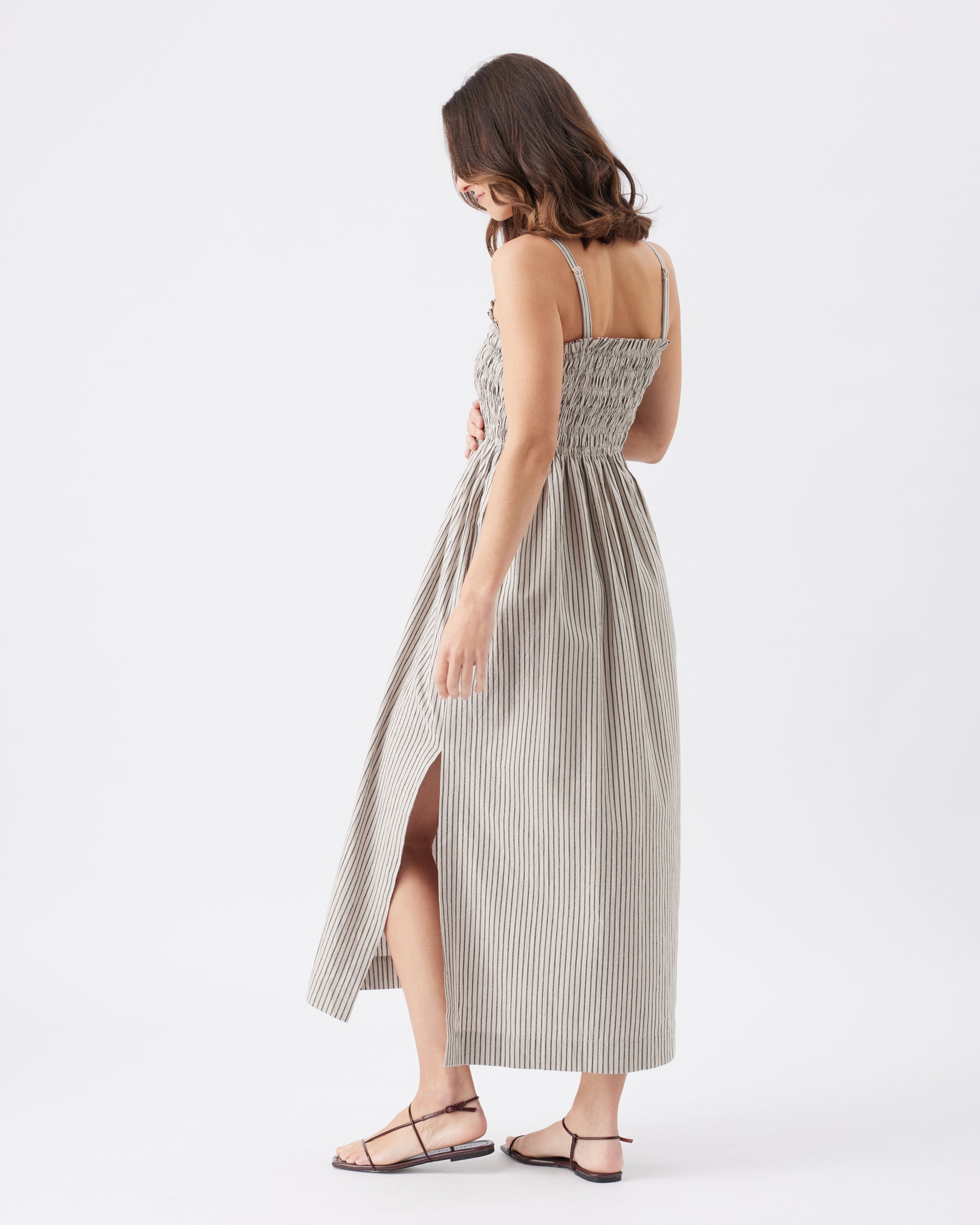 Leo Stripe Shirred Dress Natural / Black