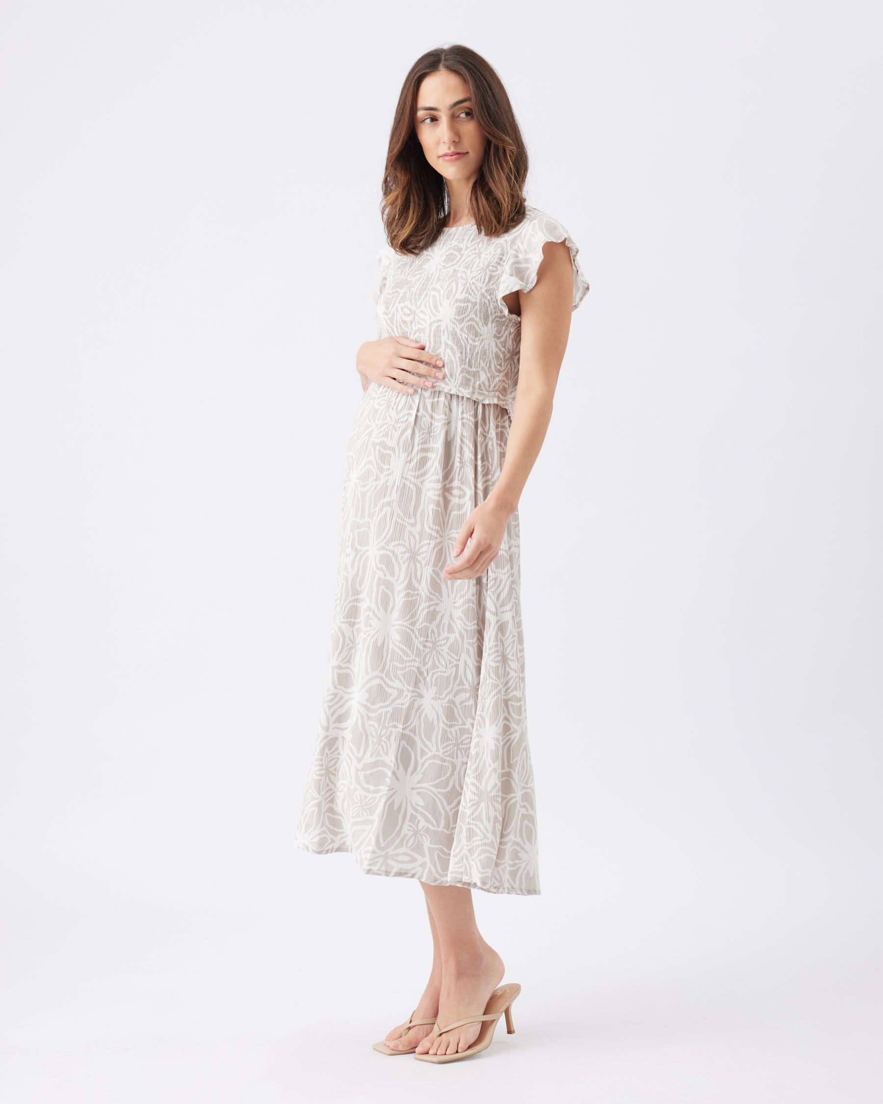 Alona Nursing Dress Sand / White