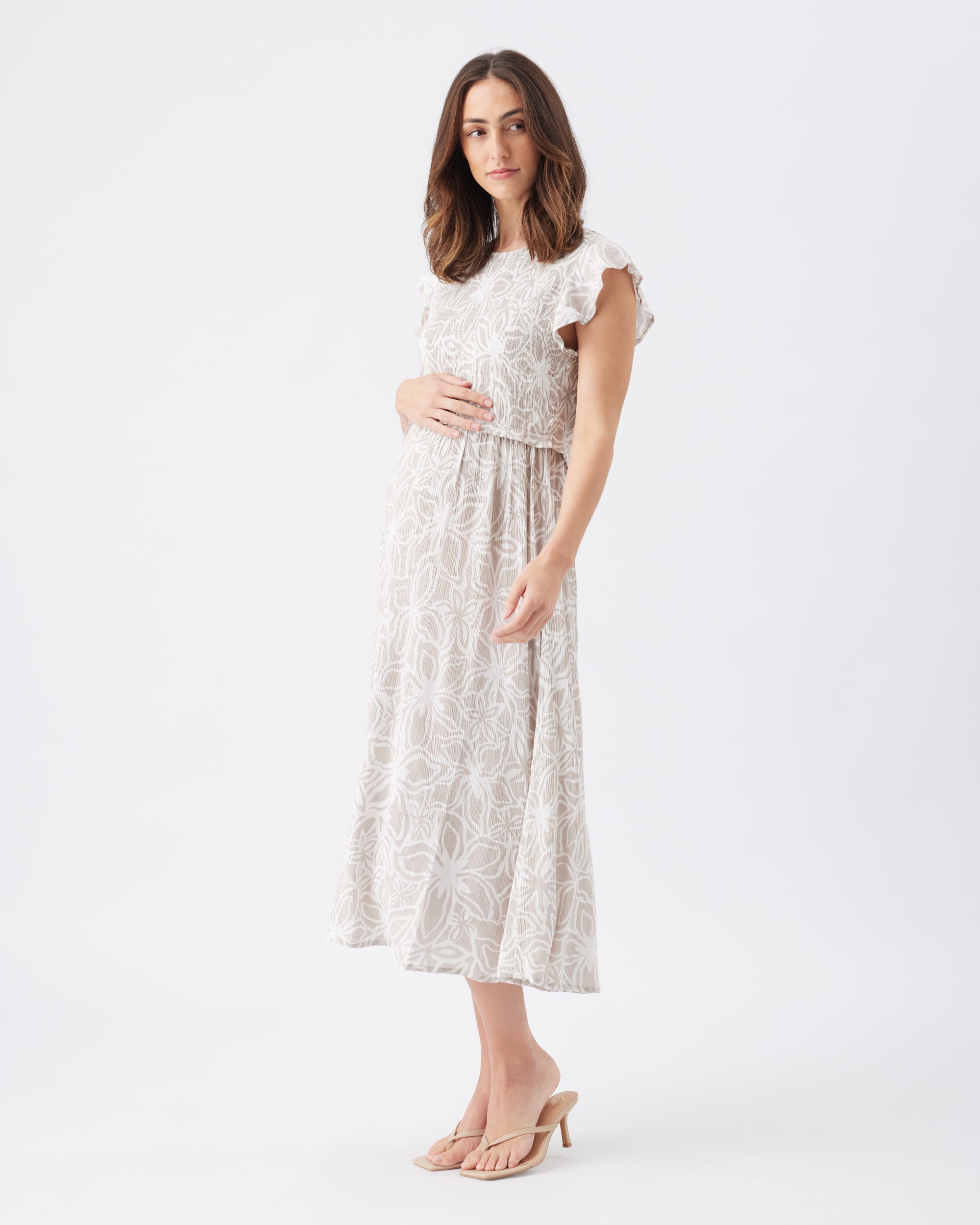 Alona Nursing Dress Sand / White