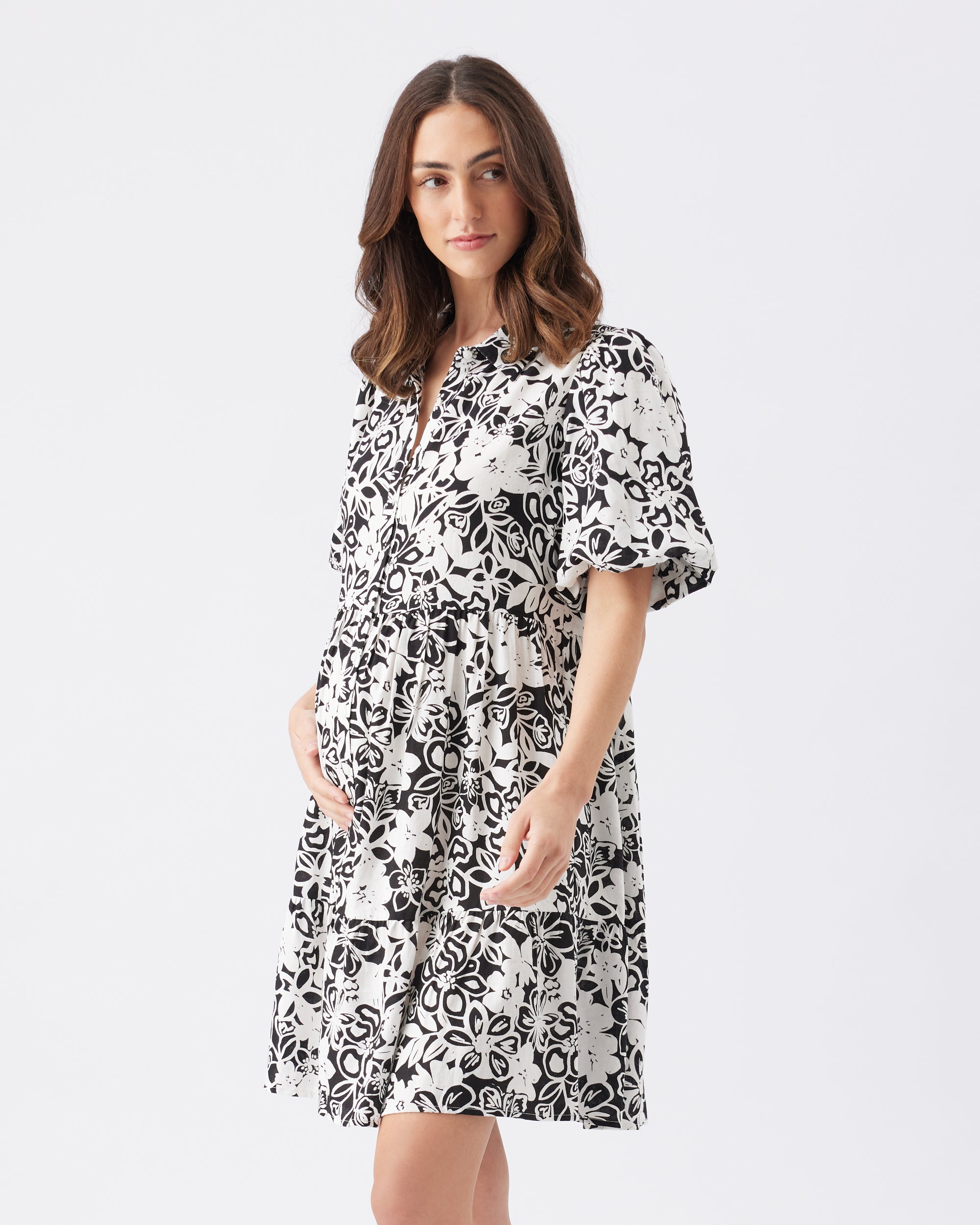 Nahla Linen Dress Black / White