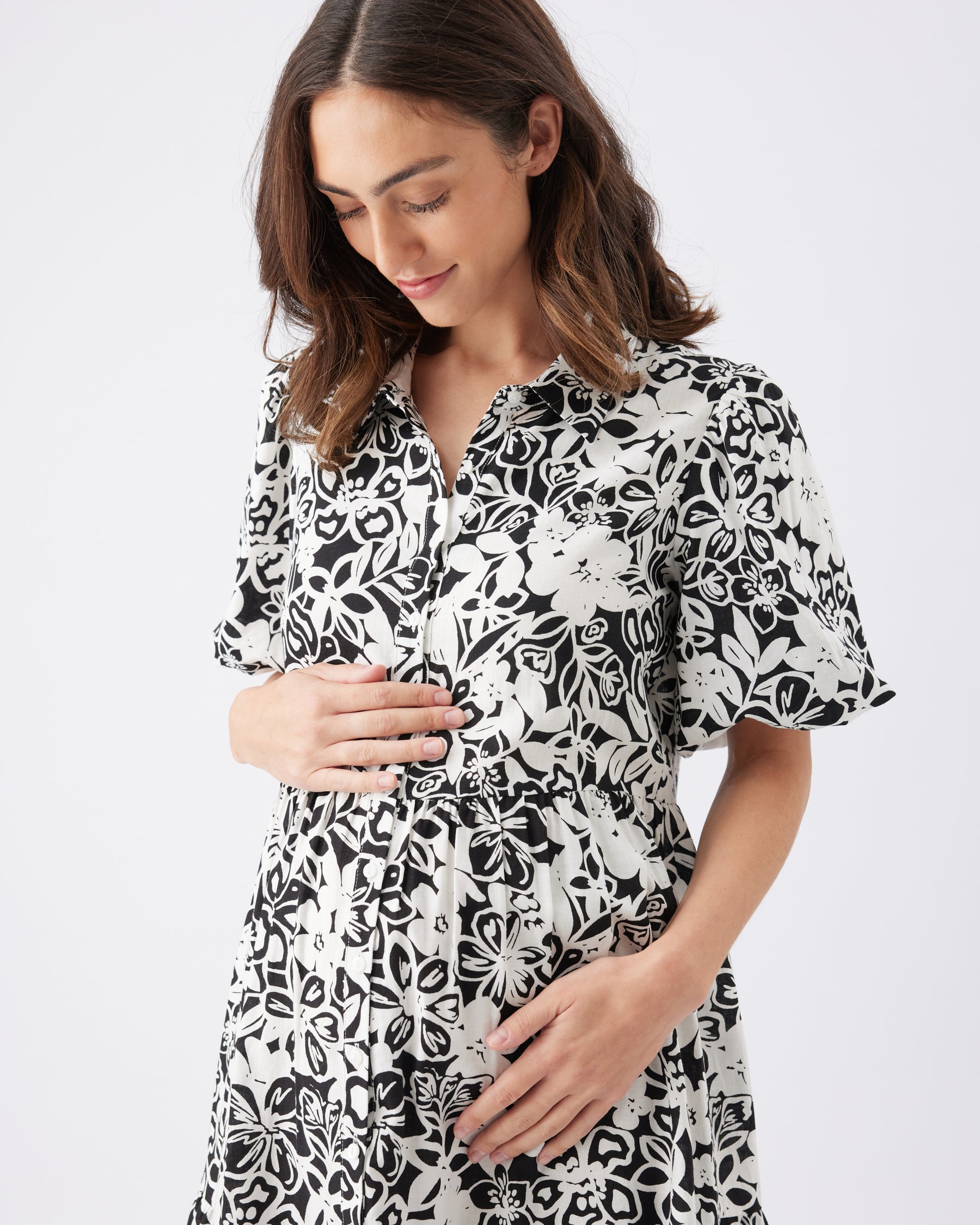 Nahla Linen Dress Black / White