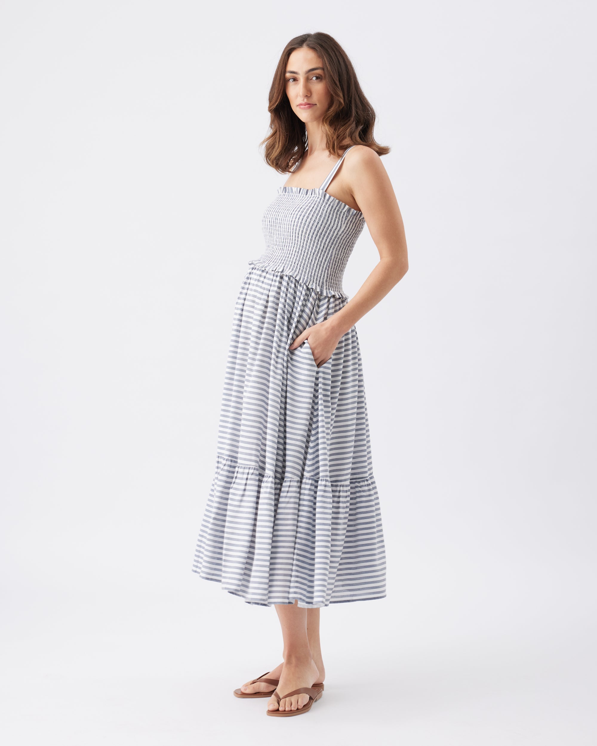 Sofia Stripe Dress Indigo / White