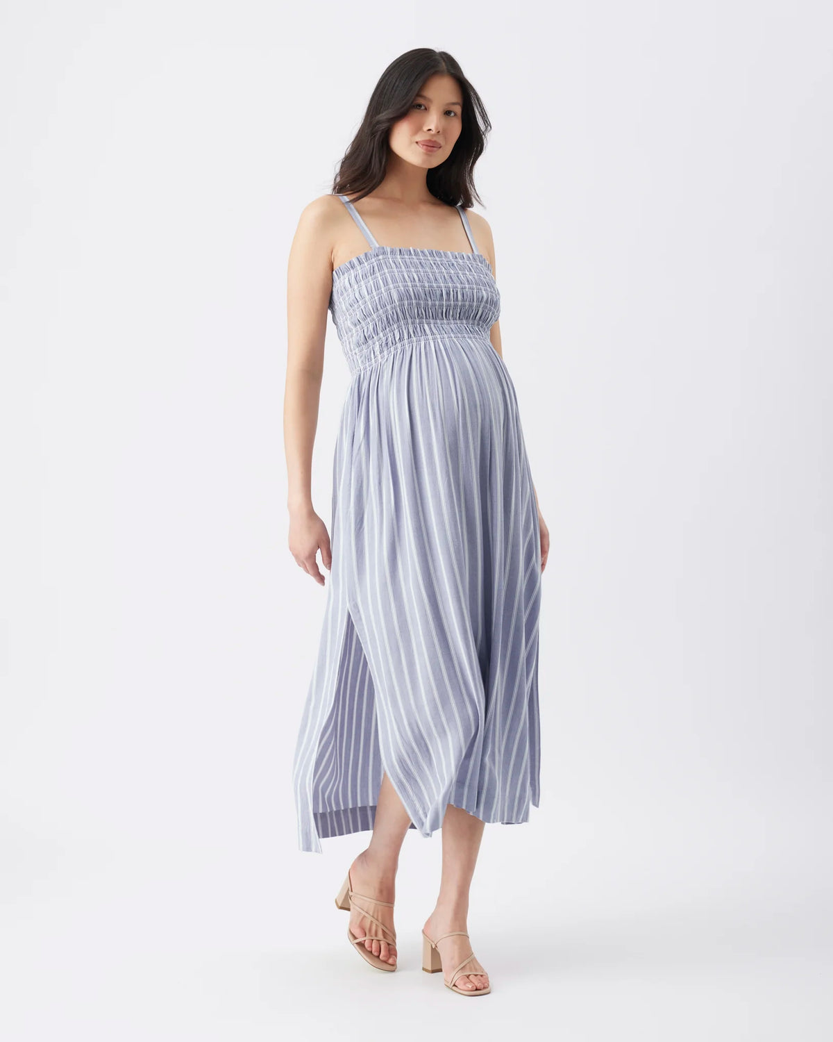 Selena Shirred Dress Blue / White