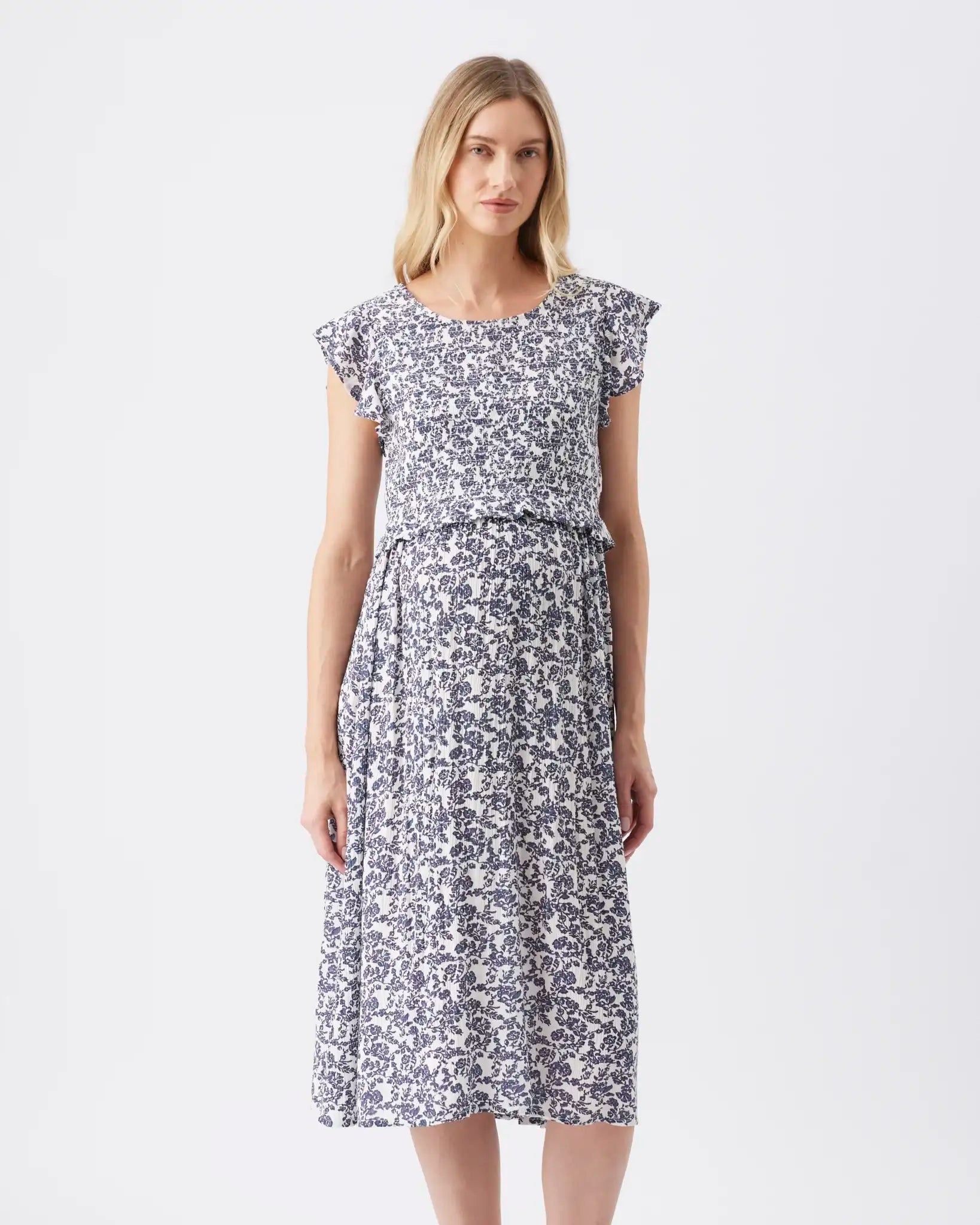 Joyce Nursing Dress White / Navy
