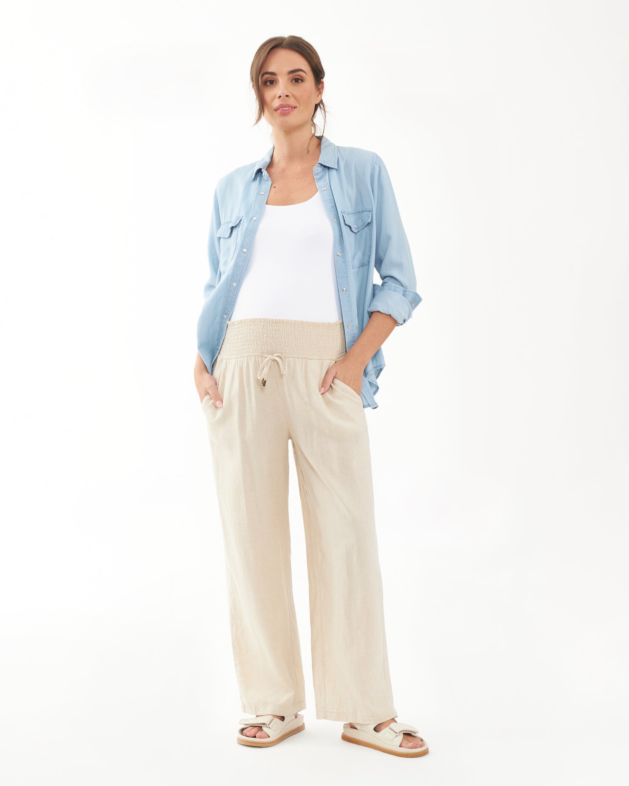 Indi Wide Leg Linen Pant Natural