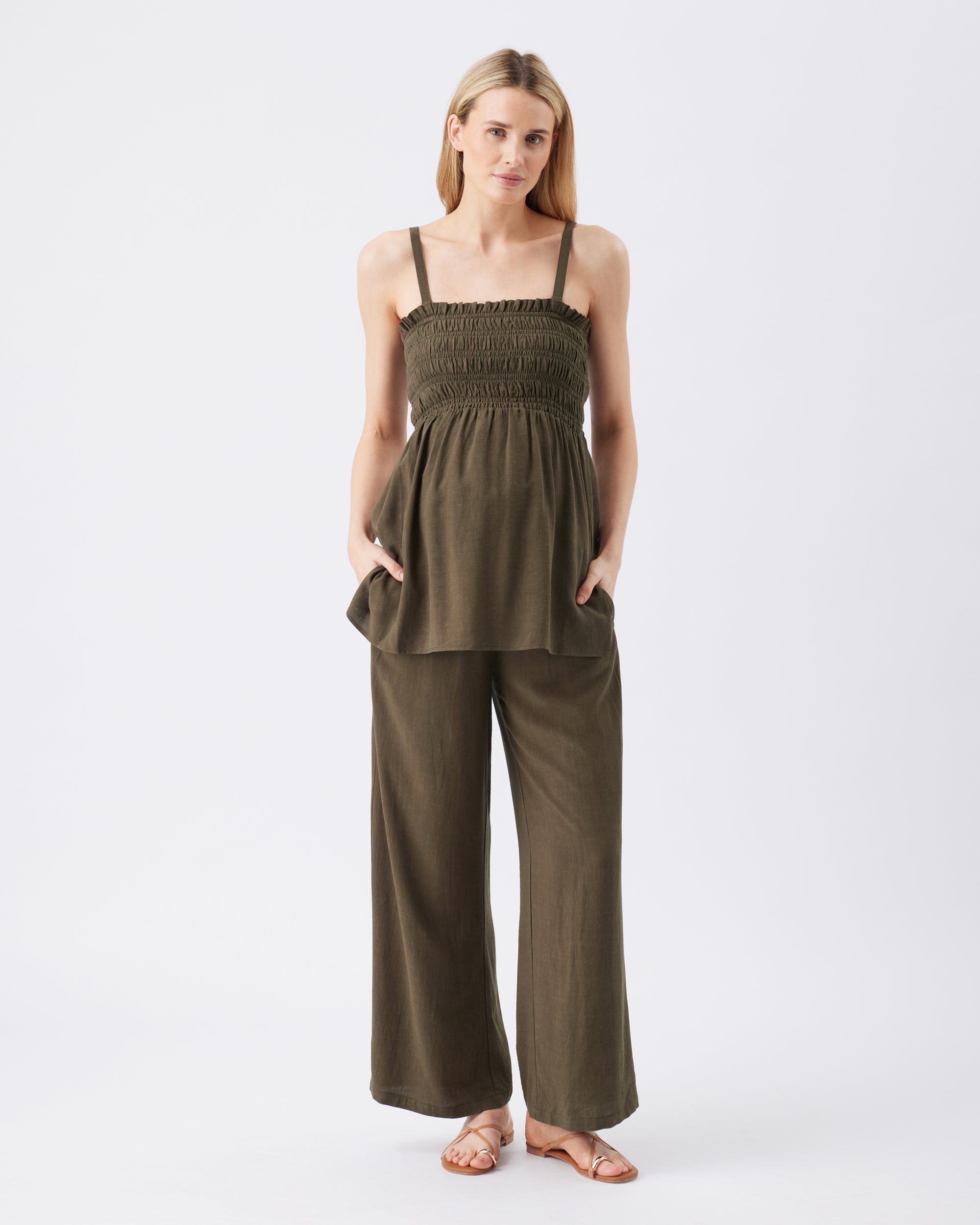 Marlow Shirred Pant Khaki