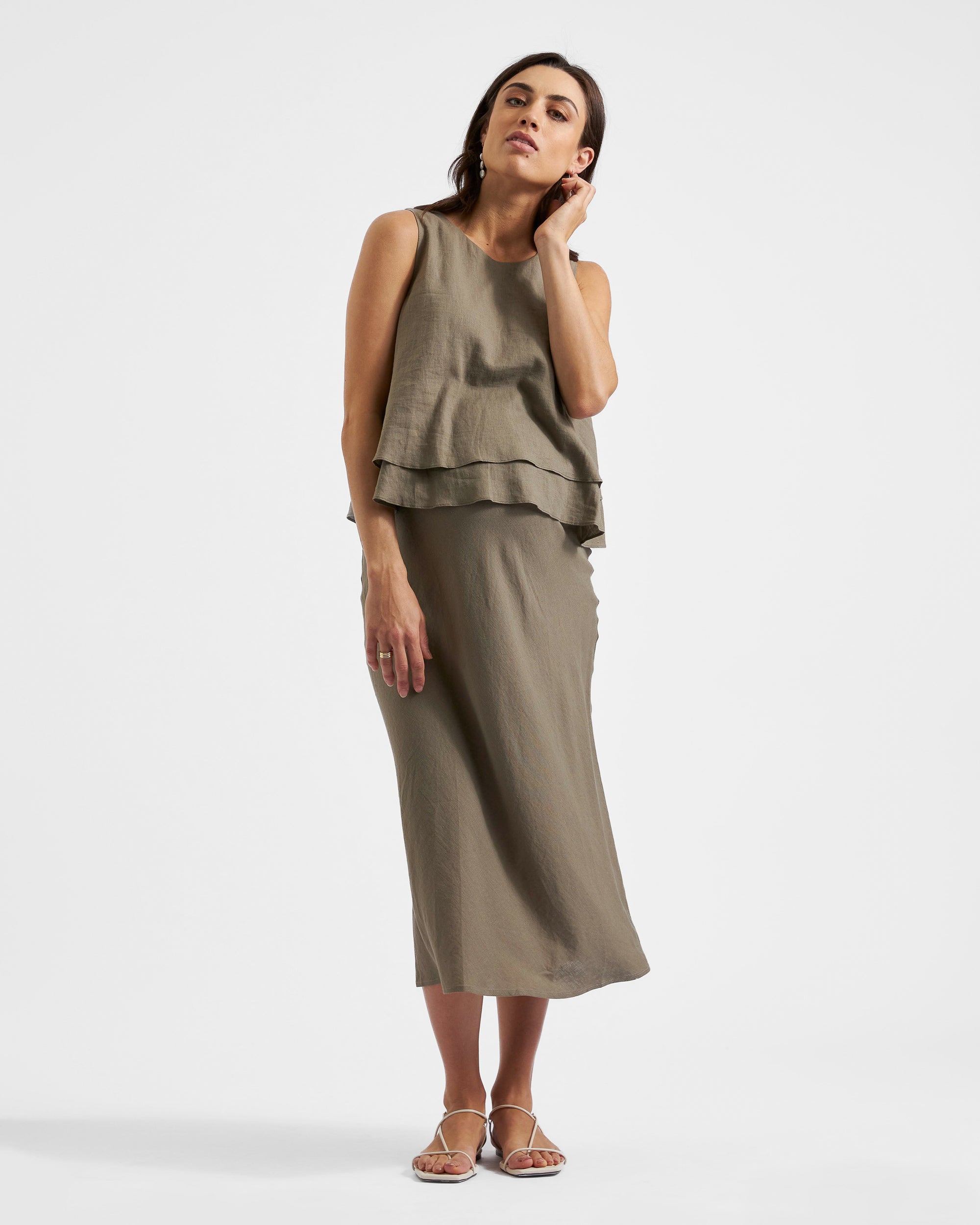 Debbie Linen Skirt Olive