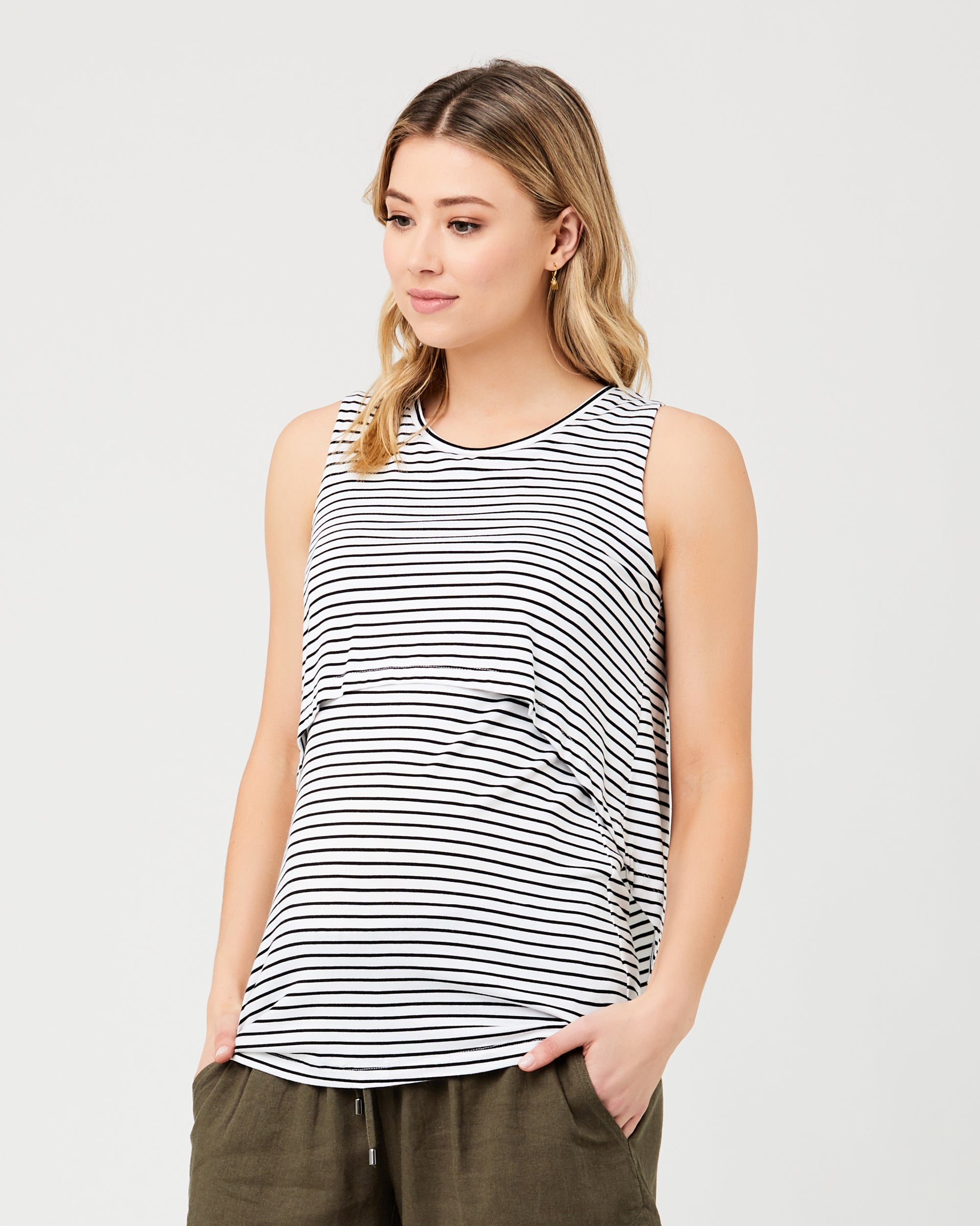 Stripe Swing Back Nursing Tank White / Black