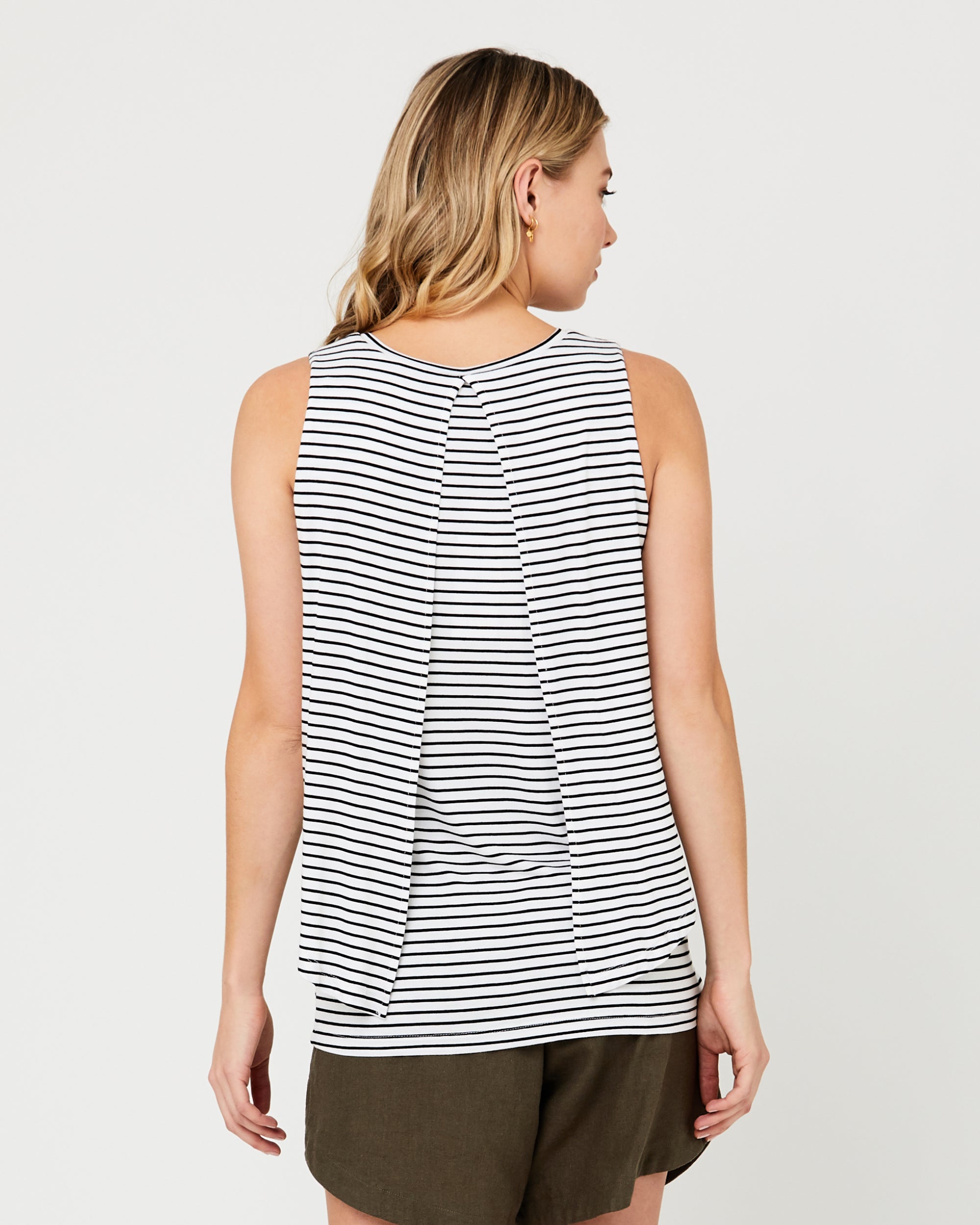 Stripe Swing Back Nursing Tank White / Black