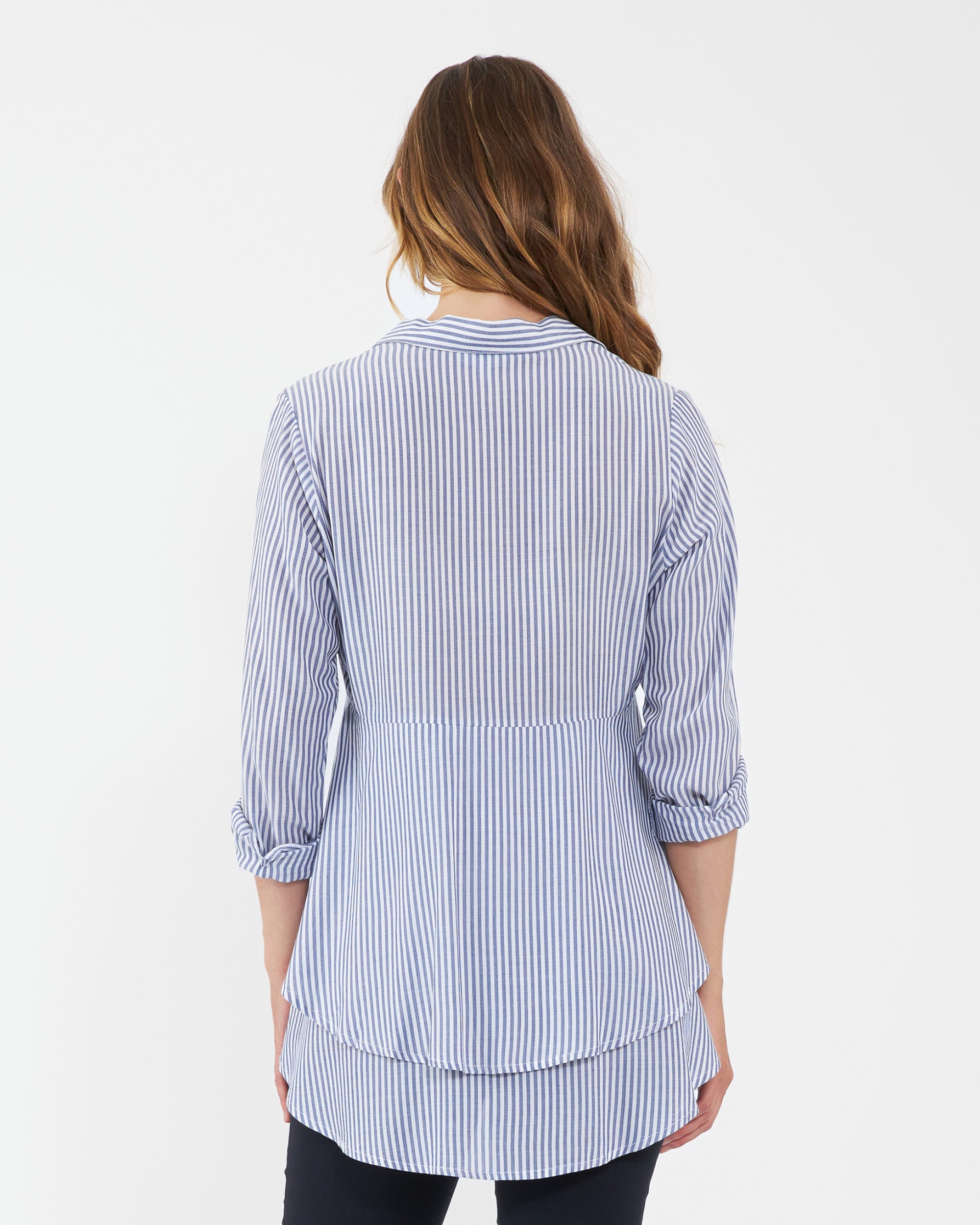 Stripe Layered Peplum Shirt Navy / White