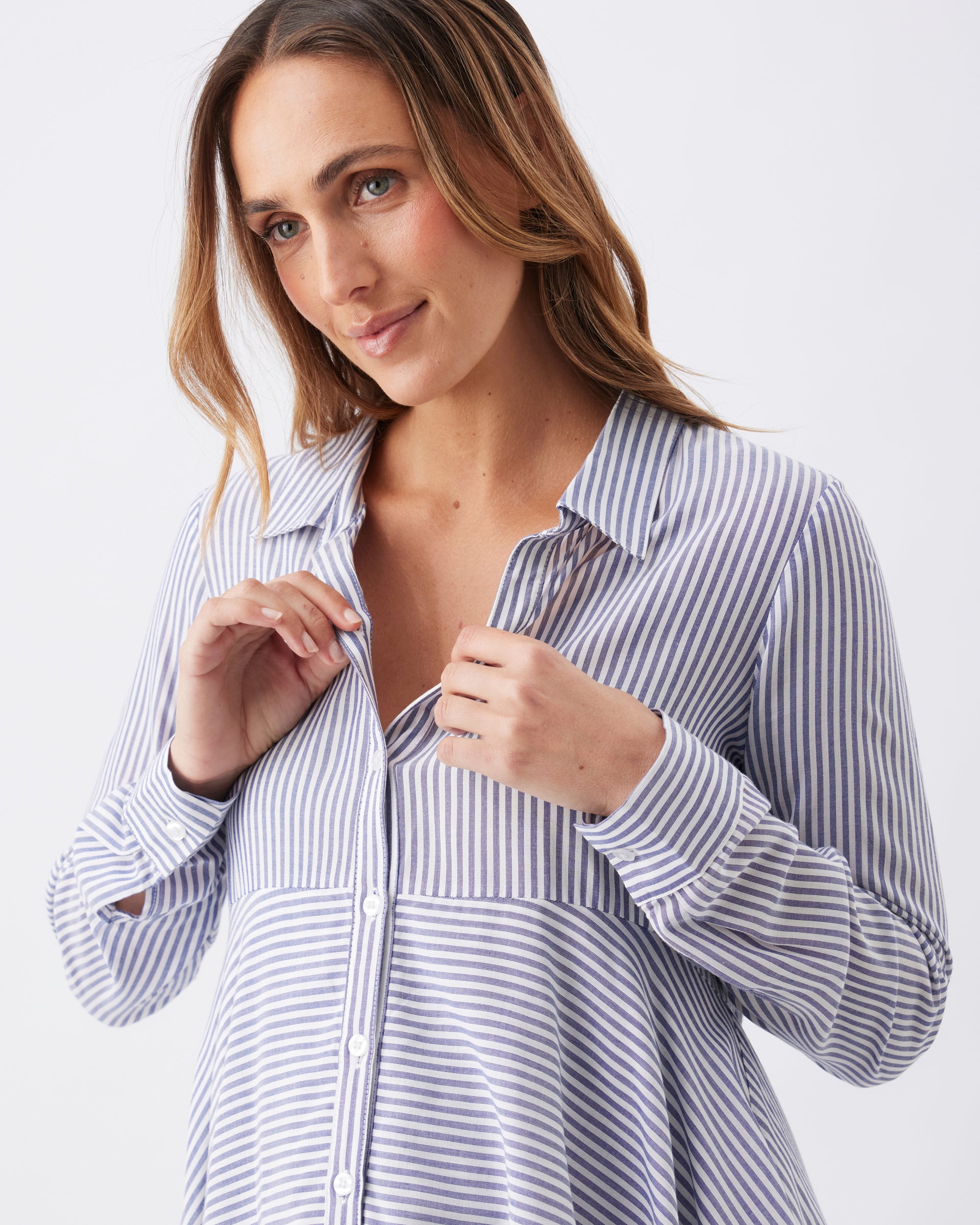 Stripe Layered Peplum Shirt Navy / White