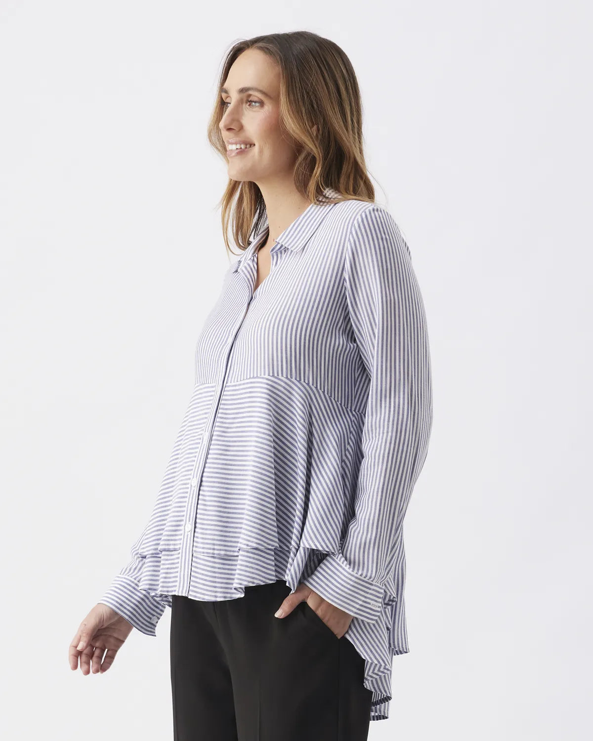 Stripe Layered Peplum Shirt Navy / White