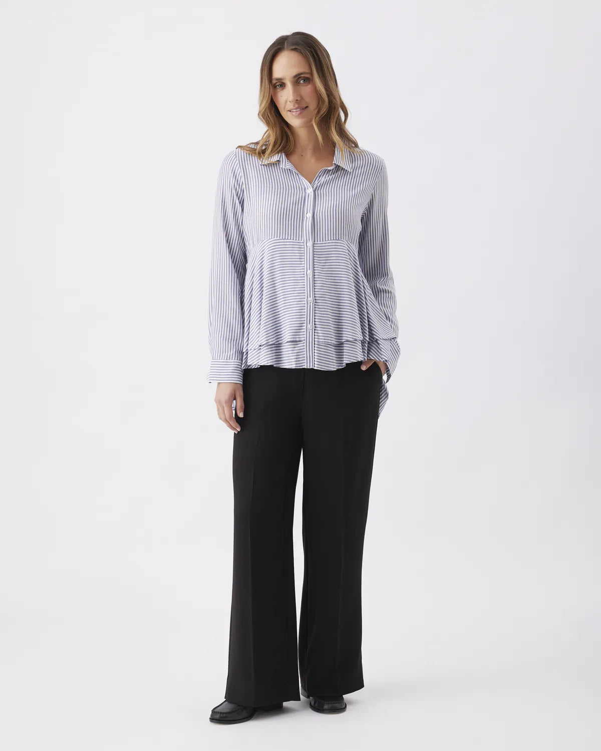 Stripe Layered Peplum Shirt Navy / White