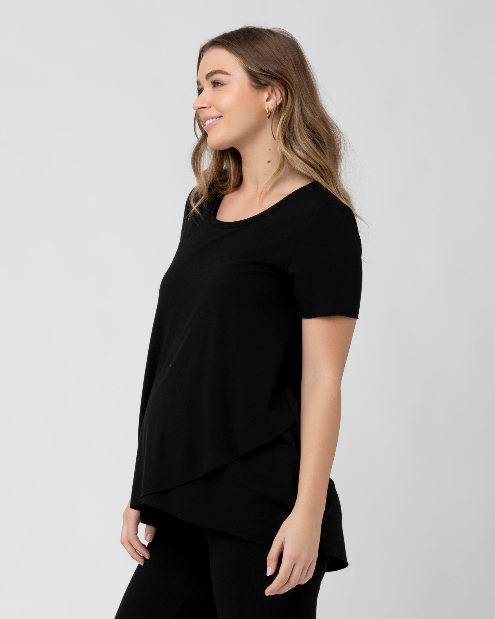 Short Sleeve Raw Edge Nursing Top Black