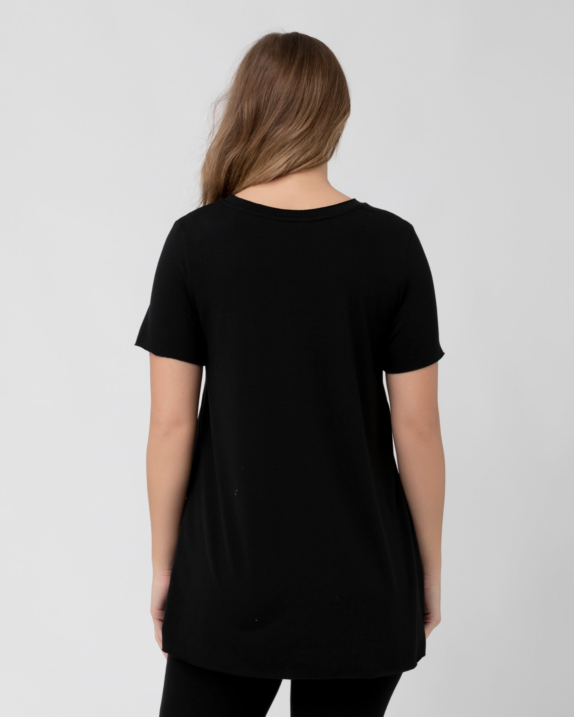 Short Sleeve Raw Edge Nursing Top Black