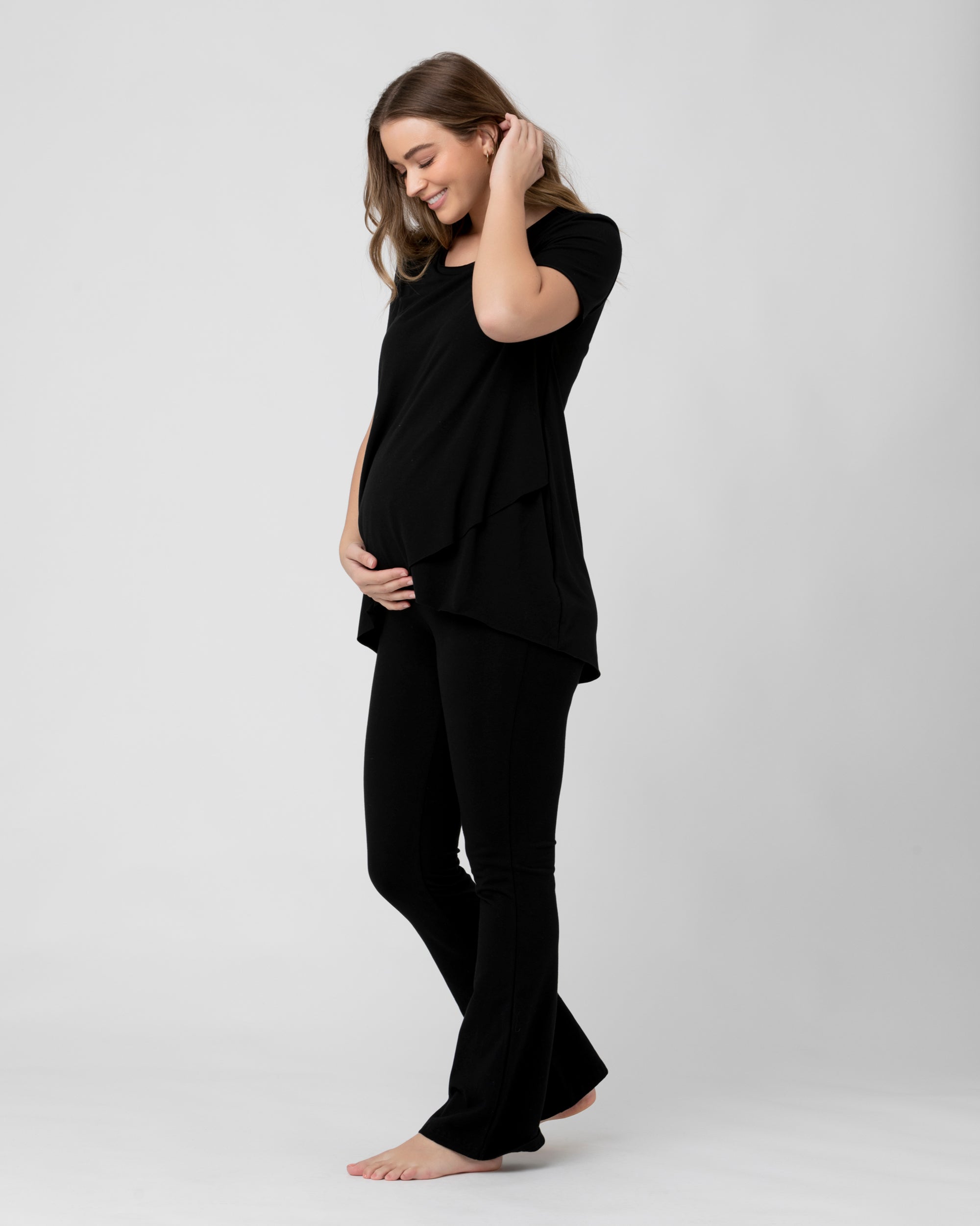 Short Sleeve Raw Edge Nursing Top Black