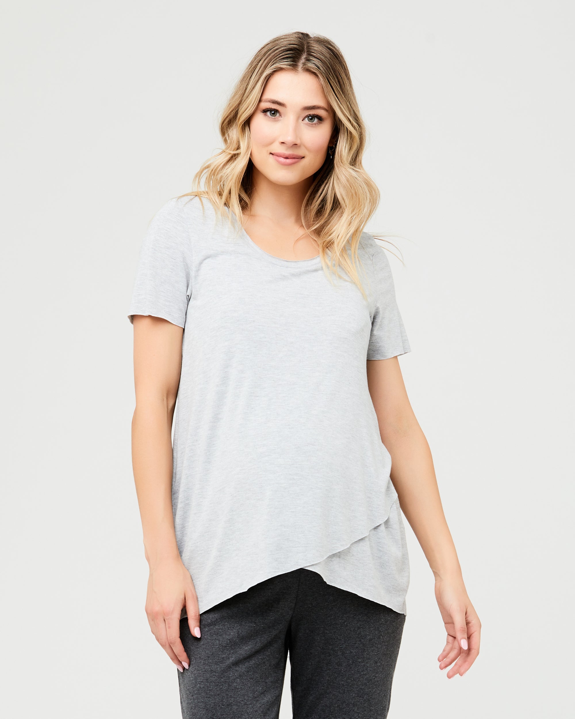 Short Sleeve Raw Edge Nursing Top Silver Marle