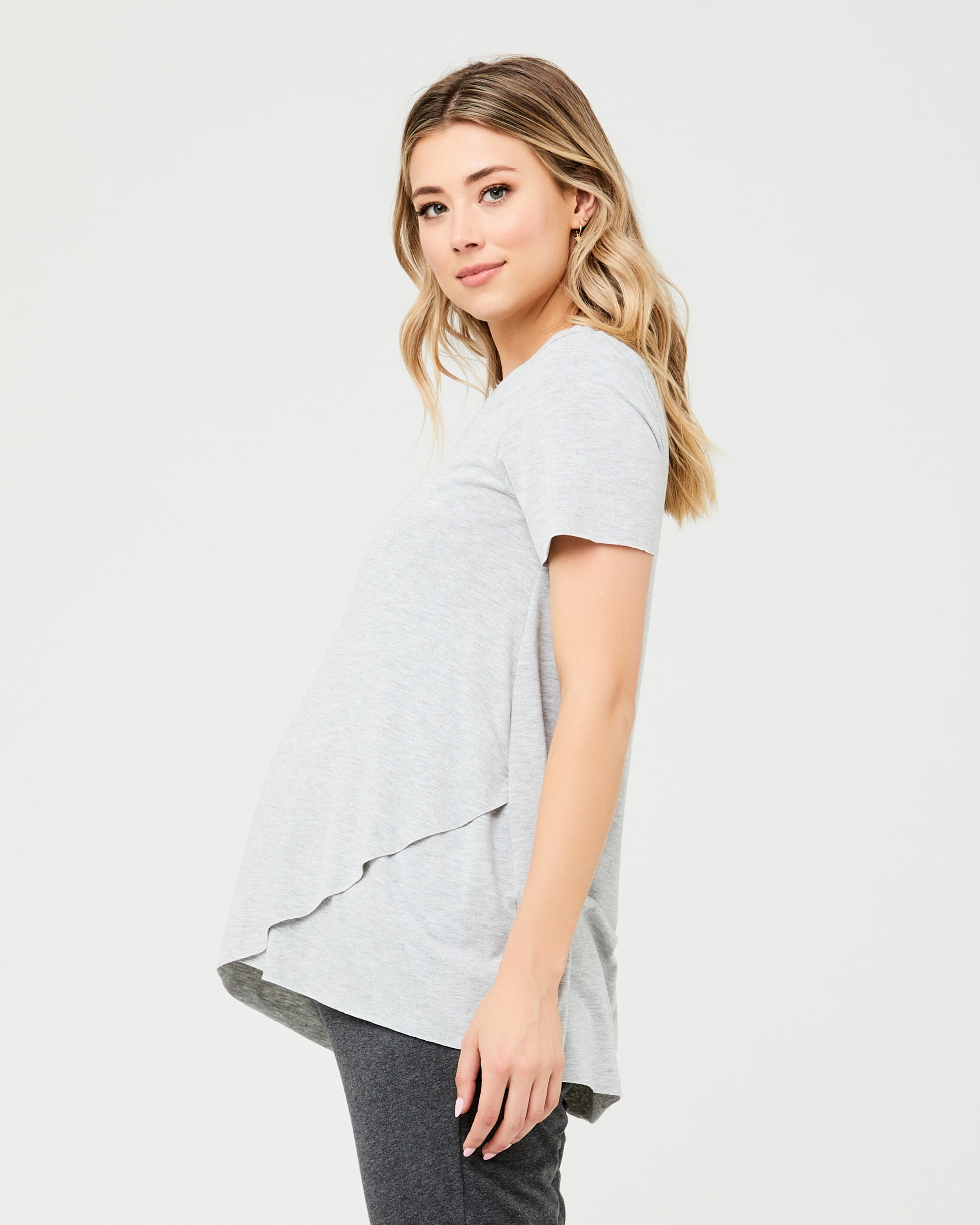 Short Sleeve Raw Edge Nursing Top Silver Marle
