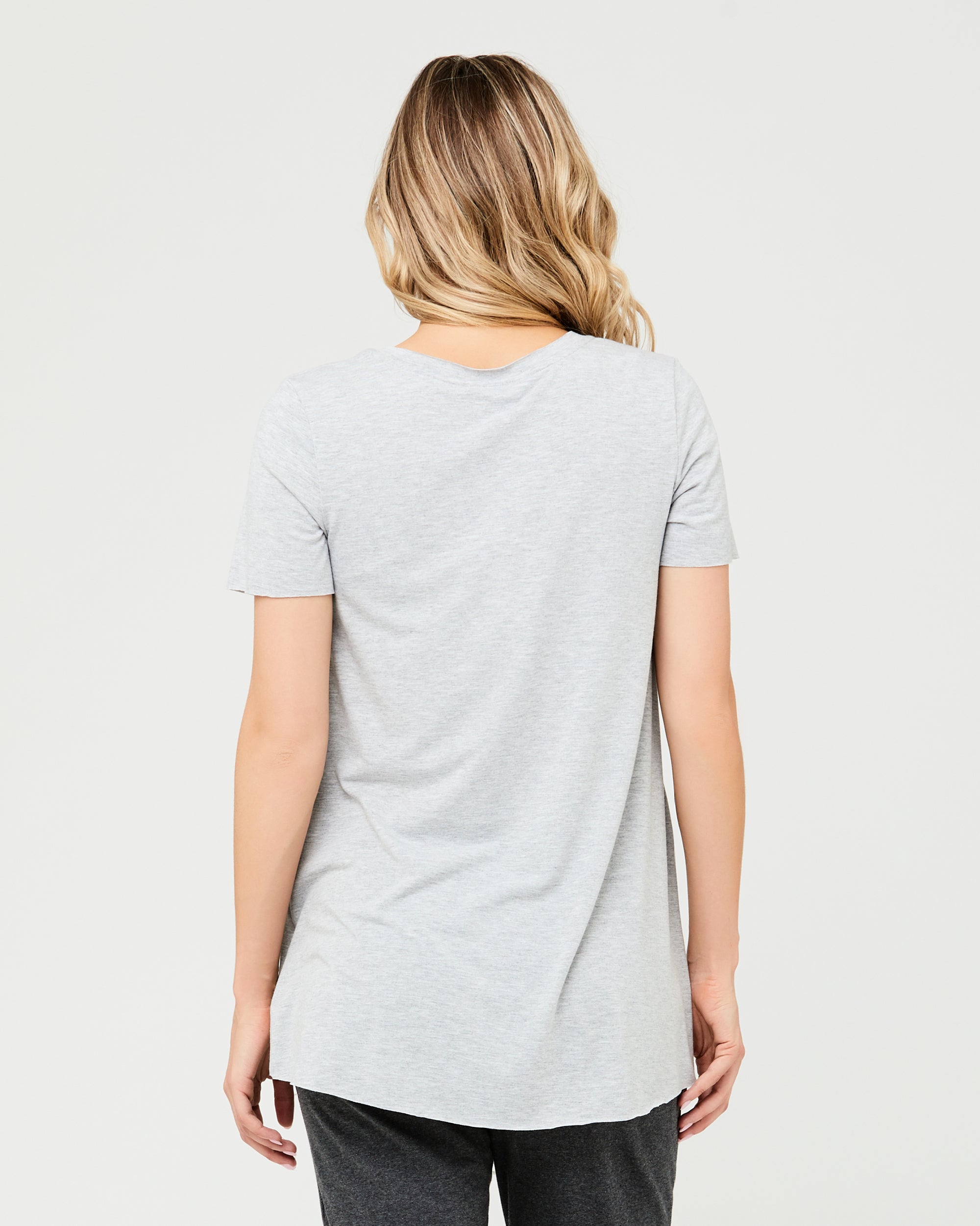 Short Sleeve Raw Edge Nursing Top Silver Marle