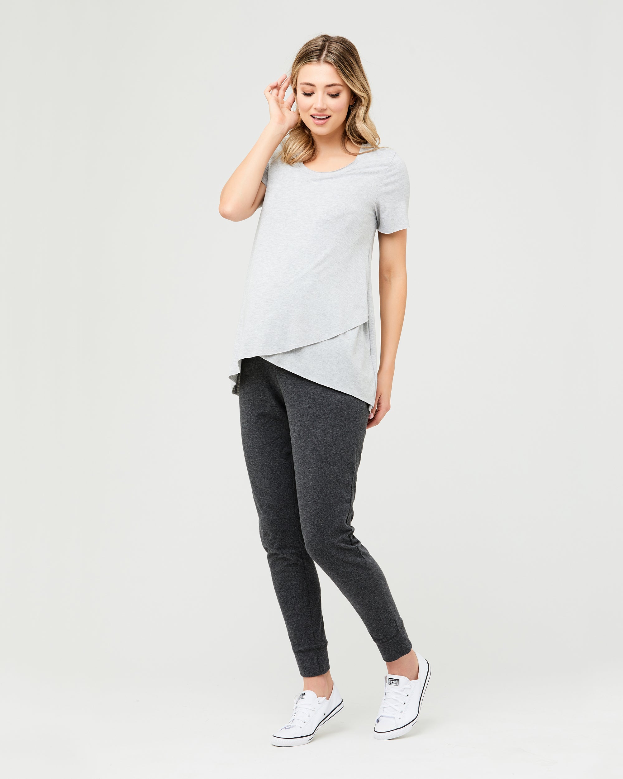 Short Sleeve Raw Edge Nursing Top Silver Marle