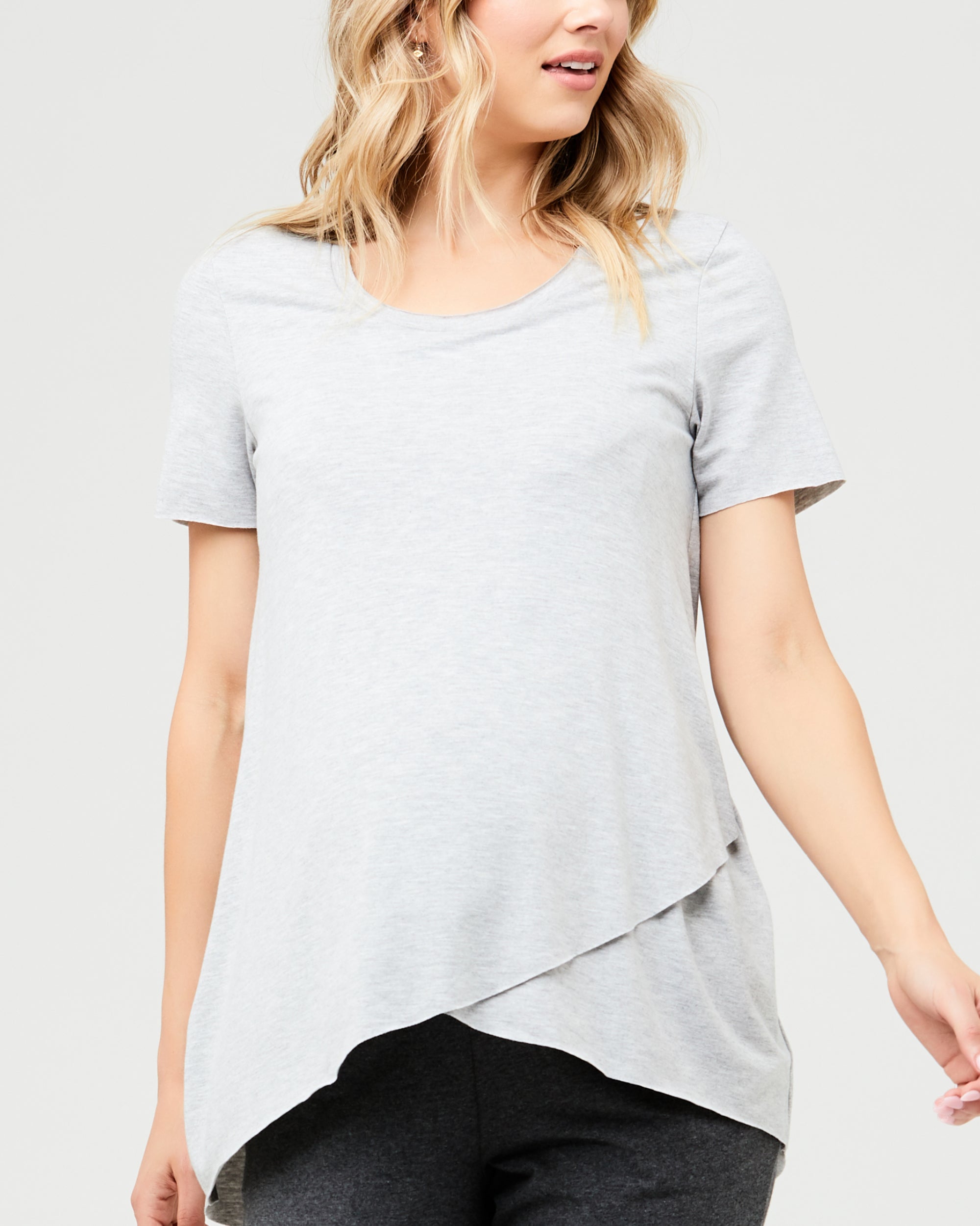 Short Sleeve Raw Edge Nursing Top Silver Marle