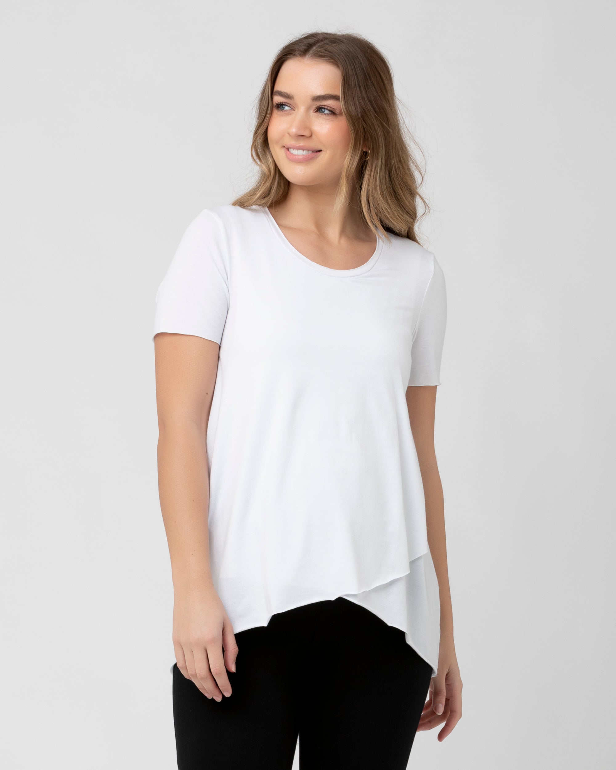 Short Sleeve Raw Edge Nursing Top White